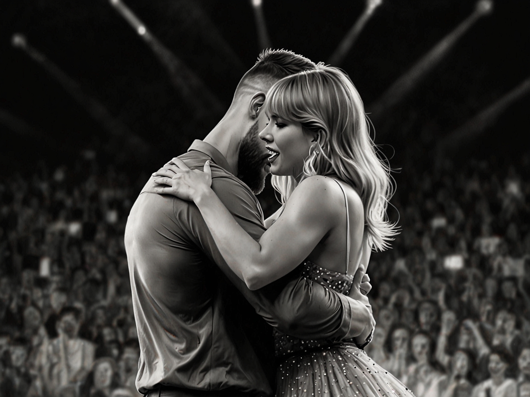 Travis Kelce, in a heartfelt moment, appears on stage during Taylor Swift's performance, surprising the audience and sharing a special moment with Taylor that highlights their strong bond.