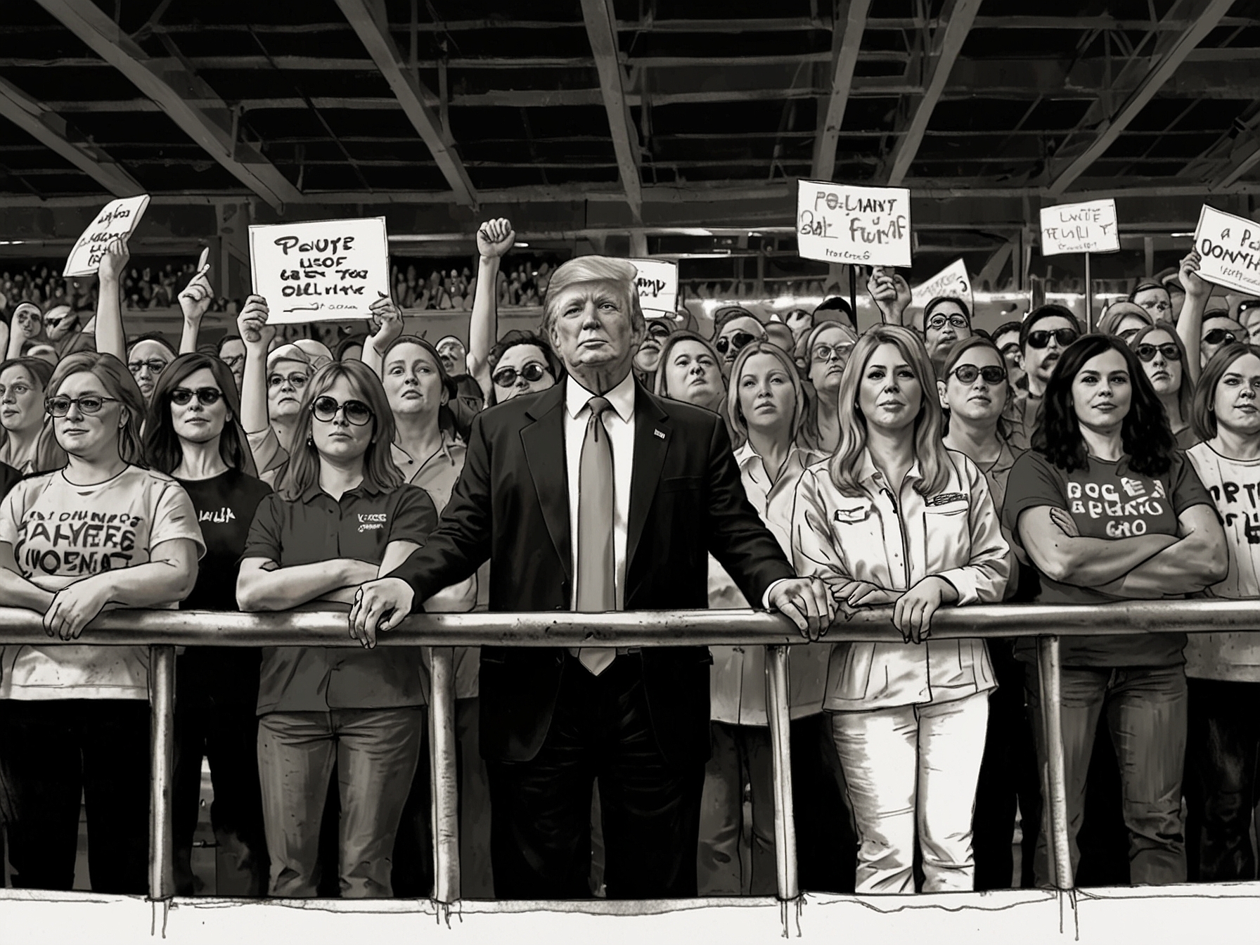 Supporters at a Trump rally showcasing their loyalty and commitment despite his legal issues, symbolizing the resilient and fervent backing of his base.