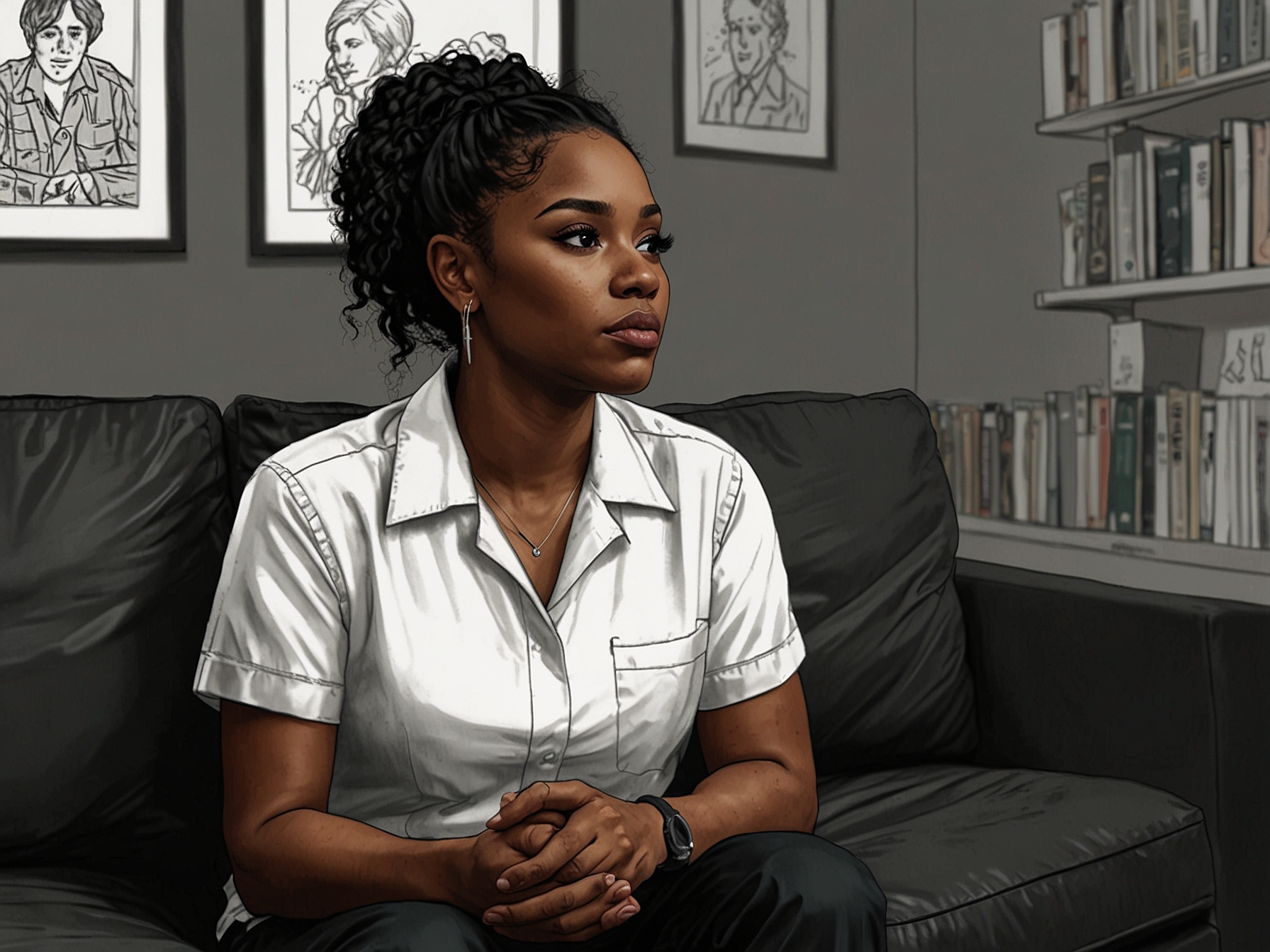Alliyah and Shawn sit on a couch in an intense conversation. Alliyah, looking determined, tries to explain her desire for surgery, while Shawn appears concerned and pensive.