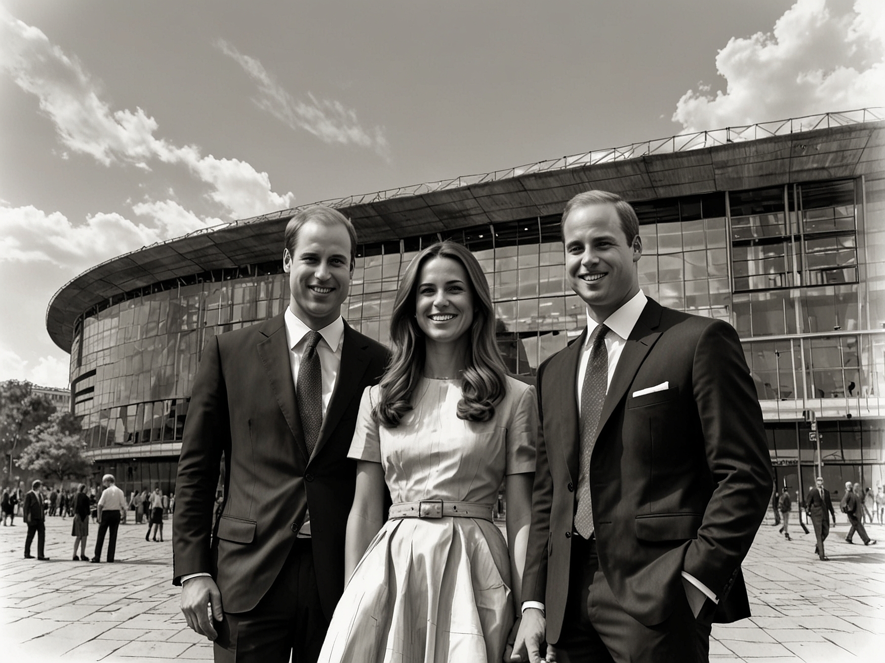 Prince William and Danish royals at Frankfurt Arena symbolizing international unity and diplomatic relations. The arena's impressive architecture underscores the significance of the royal engagement.