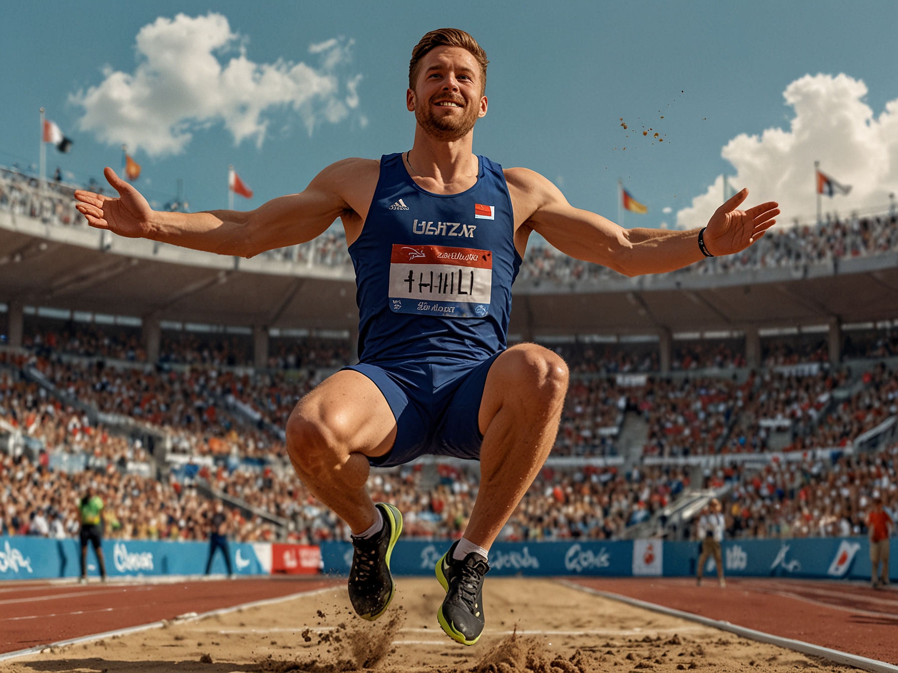 Matthew Hall performs a record-breaking long jump during the Olympic Qualifier Series in Budapest, dazzling spectators and earning his place in the 2024 Paris Olympics.