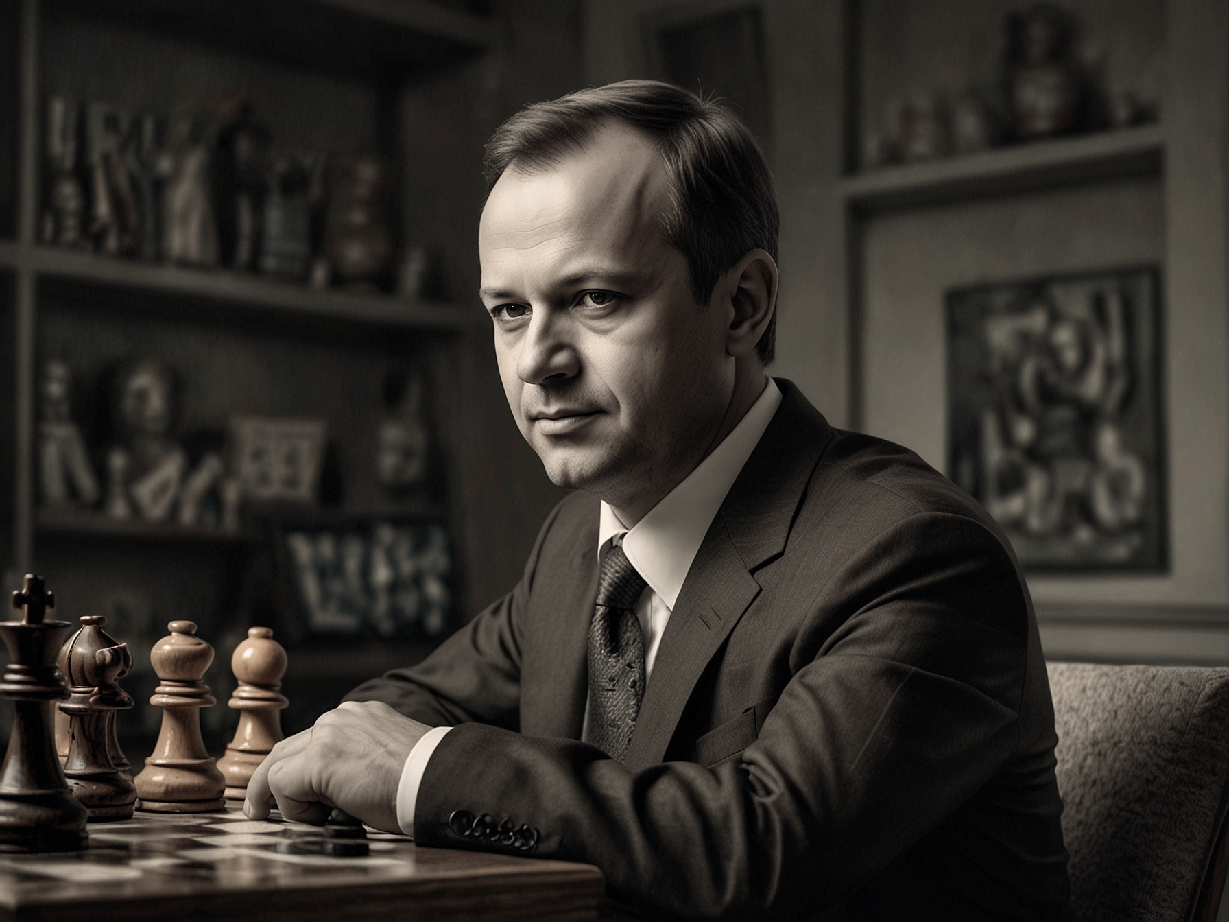 Arkady Dvorkovich speaking about the future of chess, emphasizing the importance of inclusivity, female participation, and the global expansion of the game.