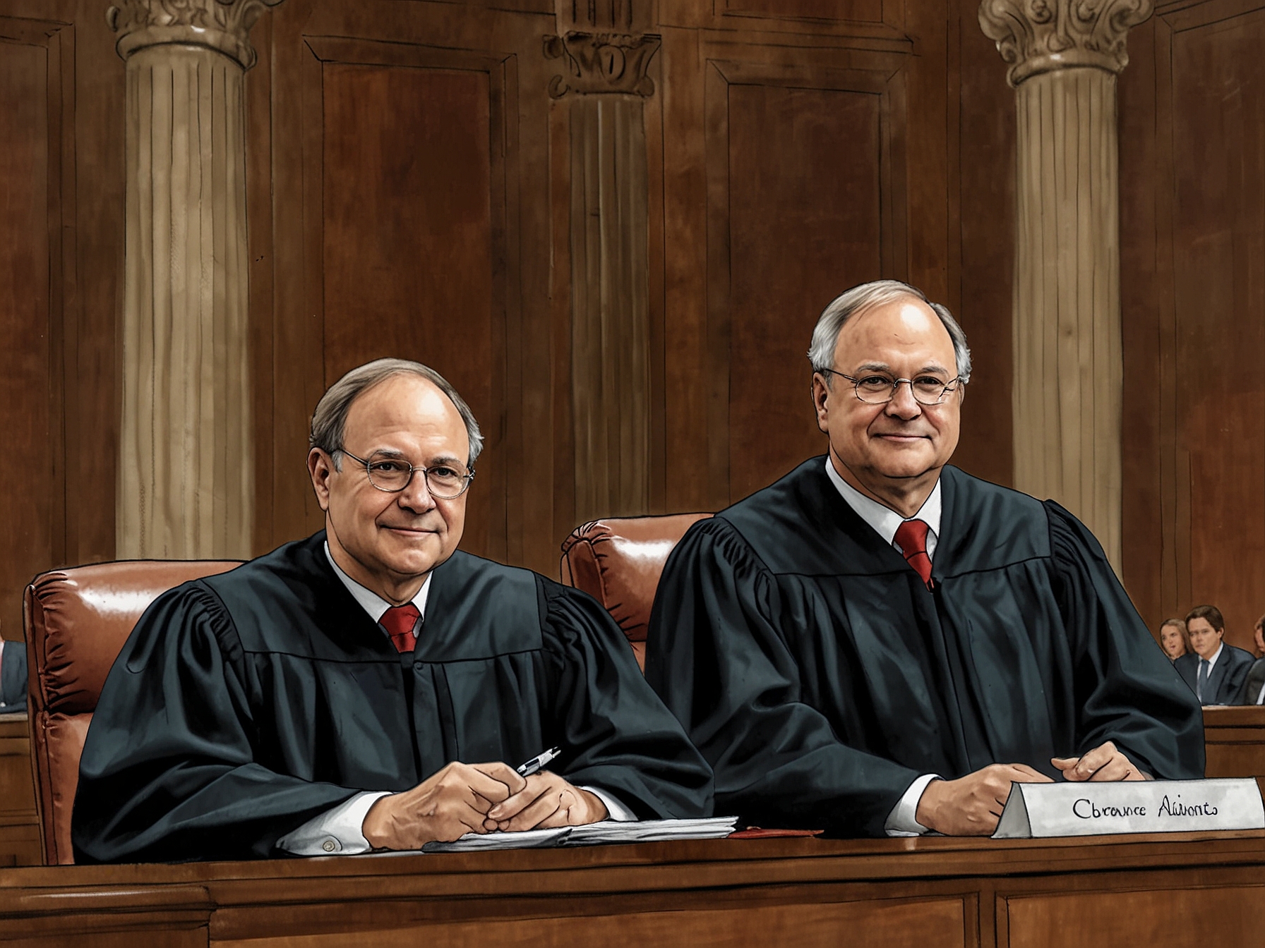 Justices Samuel Alito and Clarence Thomas seated during a Supreme Court session, symbolizing the conservative presence in the judiciary that Senator Graham argues is under attack by Democrats.