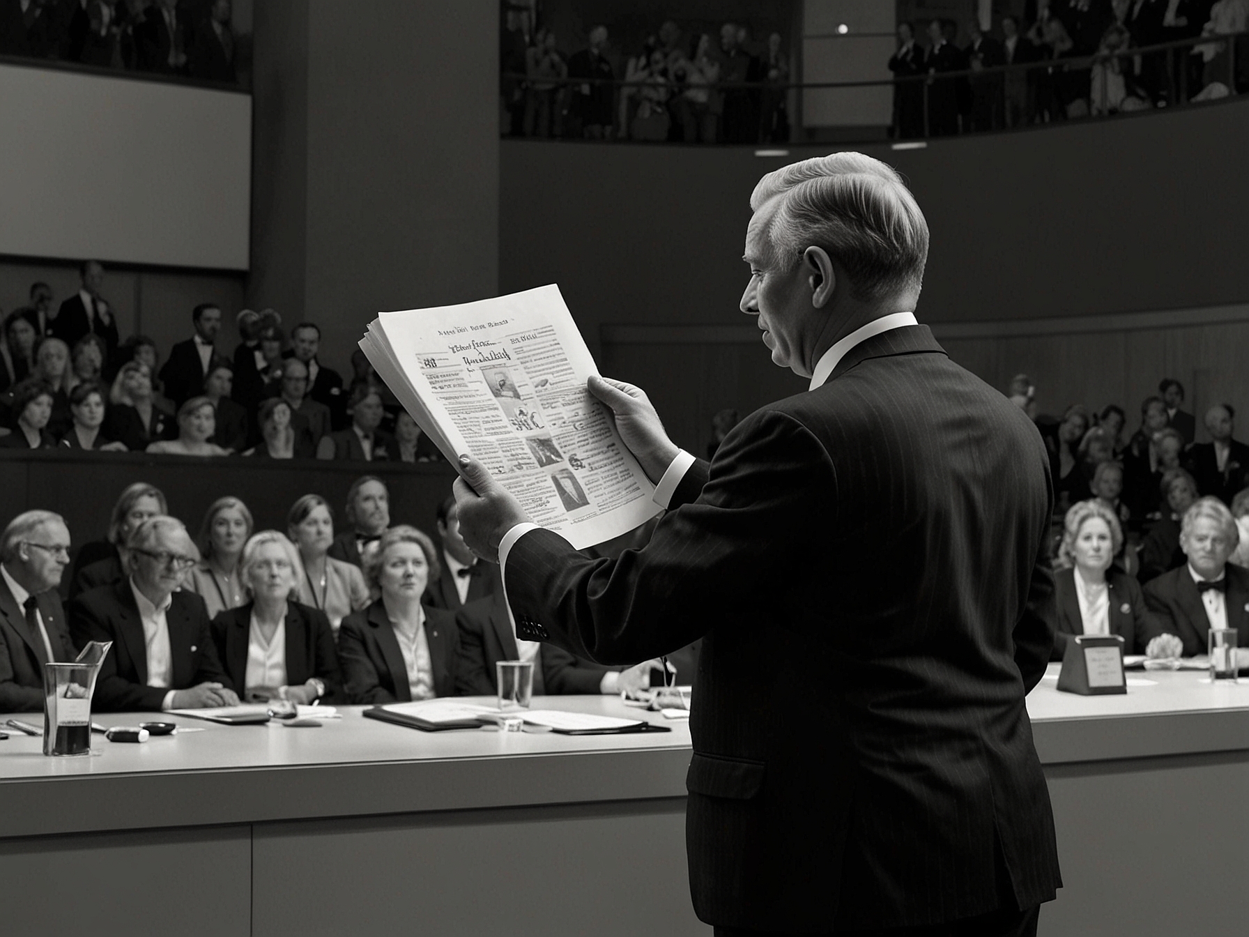 A dramatic shot of an auctioneer at Bonhams holding up the rare proof copy, highlighting its significance and expected high bids.