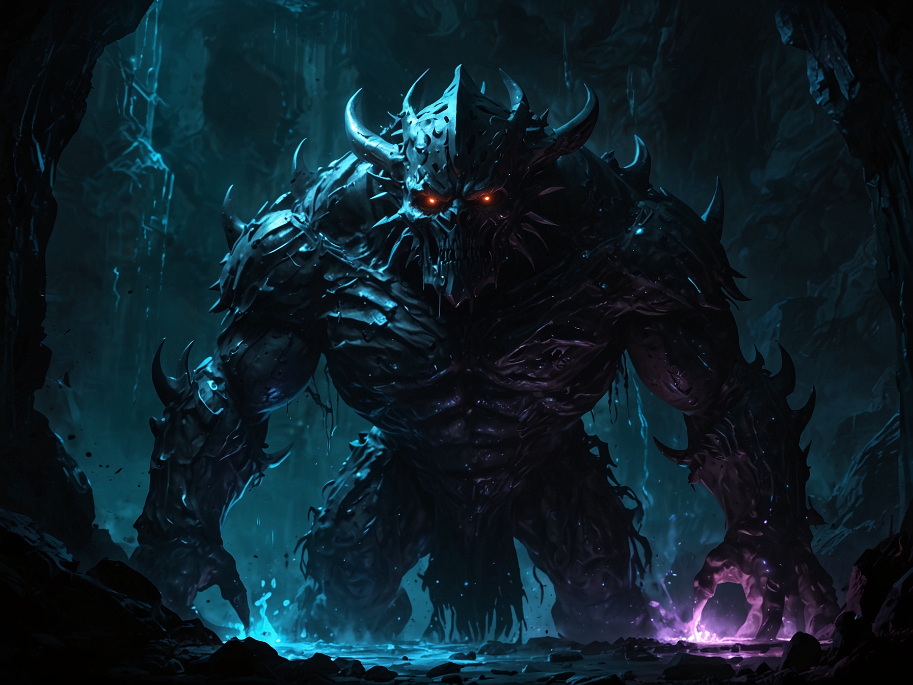 Facing the Abyssal Warden boss inside the Elden Well's bioluminescent cavern, the player must use agility and strength to defeat this formidable guardian and uncover ancient secrets.
