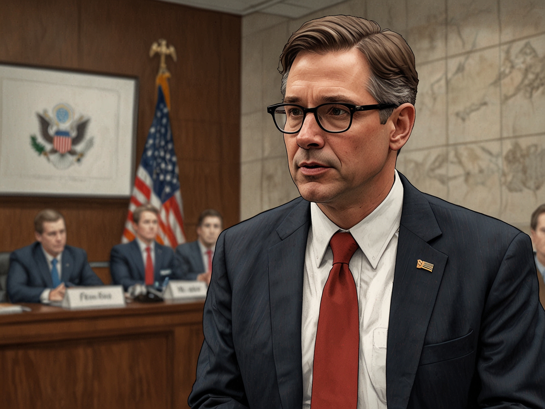 Image of Derek Chollet addressing Pentagon staff, representing his appointment as Chief of Staff and his role in modernizing defense strategies while fostering coordination with the State Department.
