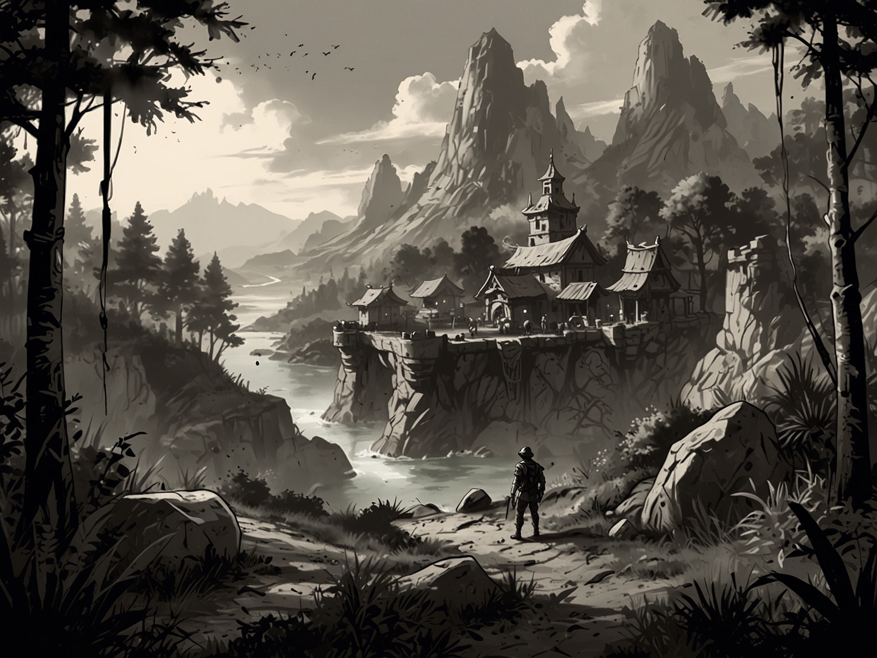 An in-game scene of The Lands Between filled with diverse landscapes and hidden treasures, emphasizing thorough exploration, interaction with NPCs, and uncovering secrets.