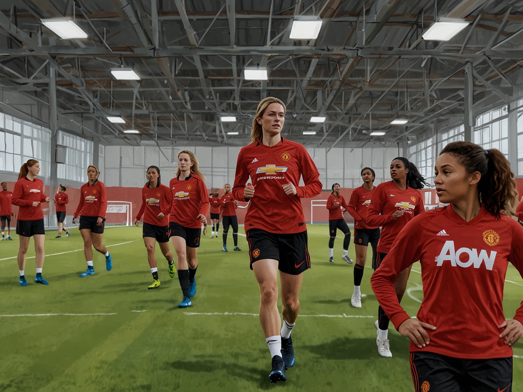 Manchester United women's team training session, illustrating the potential improvements and growth envisioned under Sir Jim Ratcliffe’s inclusive and forward-thinking strategy.