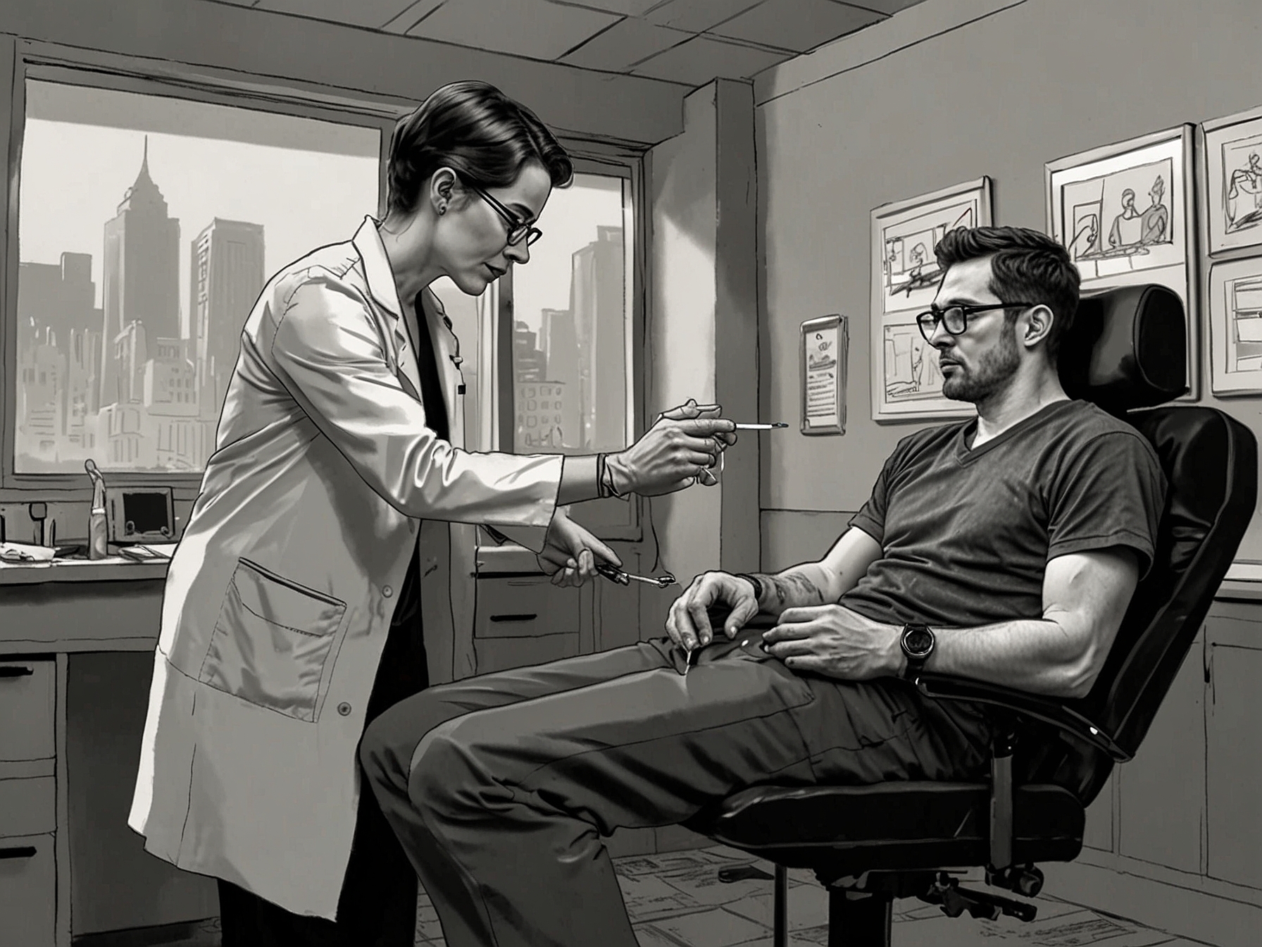 Illustration of a healthcare provider administering a subcutaneous buprenorphine injection to a patient, underscoring the effectiveness and safety in treating opioid dependence among fentanyl users.