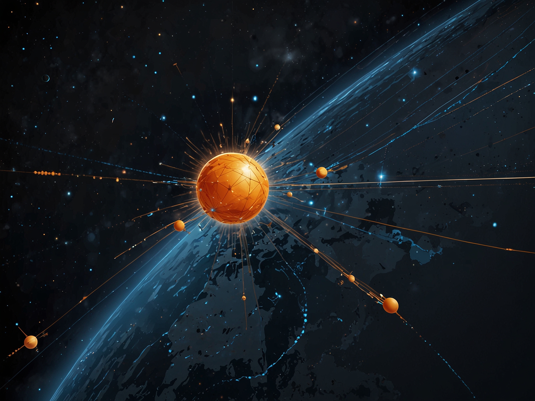 Illustration of satellites in space with data streams, highlighting the role of Palantir's data analytics in enhancing Starlab's space operations and infrastructure.