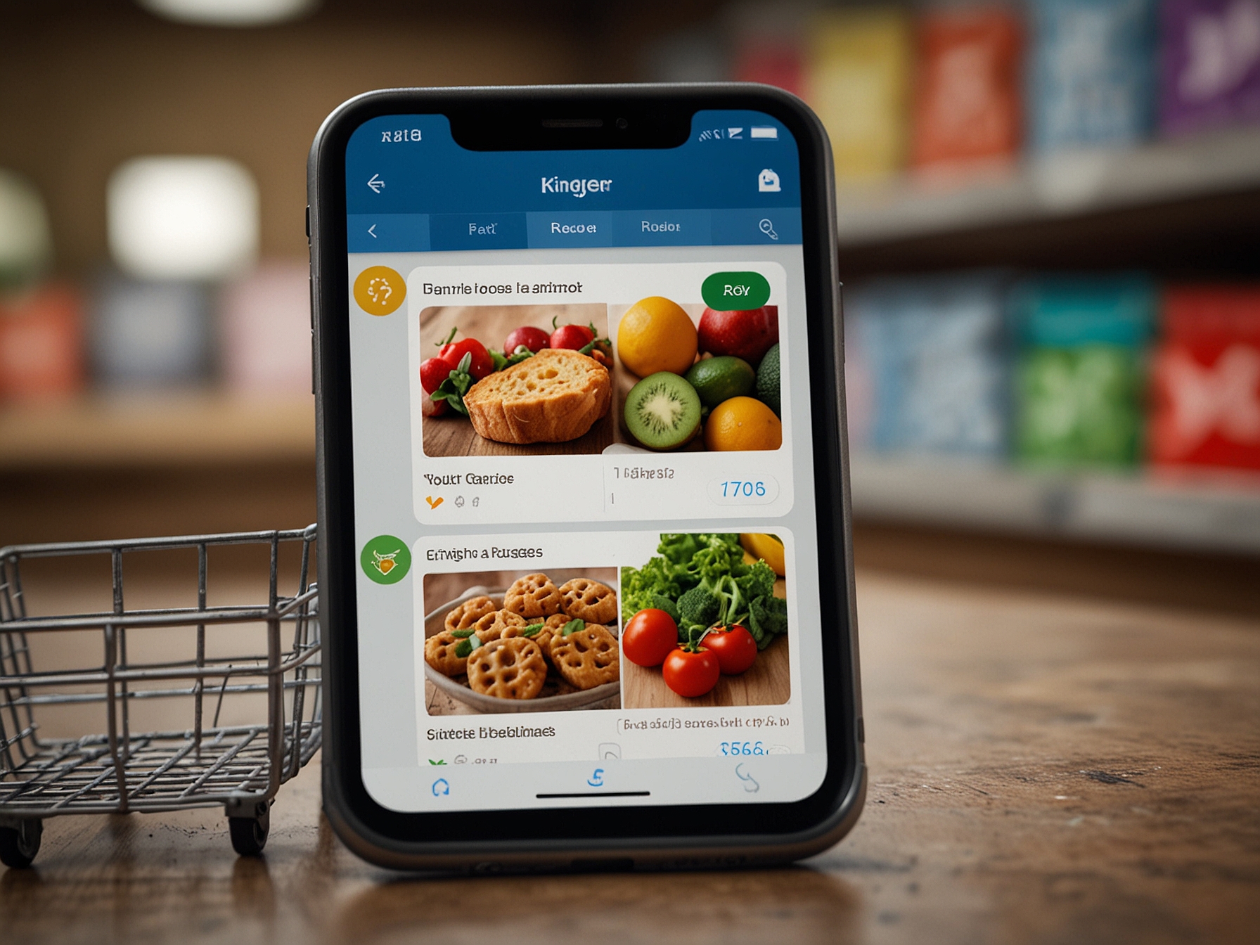 A close-up of a smartphone displaying an online grocery shopping cart with the Kroger app open, highlighting concerns about price changes and customer trust in e-commerce.