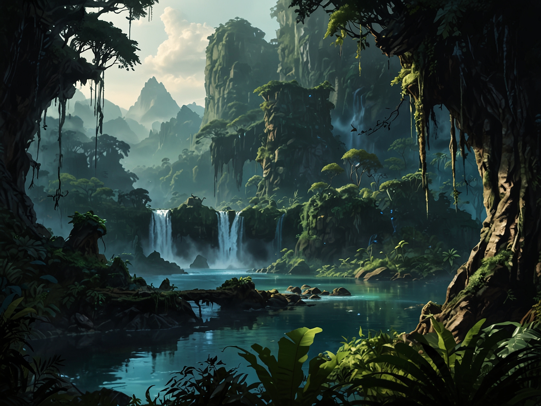 Image from 'Avatar,' displaying lush, fictional landscapes of Pandora, emphasizing the film's environmental themes and the battle to protect natural resources.
