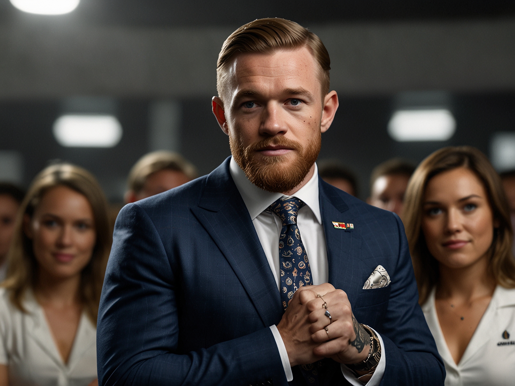 McGregor engaging with fans and promoting his business ventures at the public event, showcasing his resilience and unwavering commitment despite the challenges of his injury.