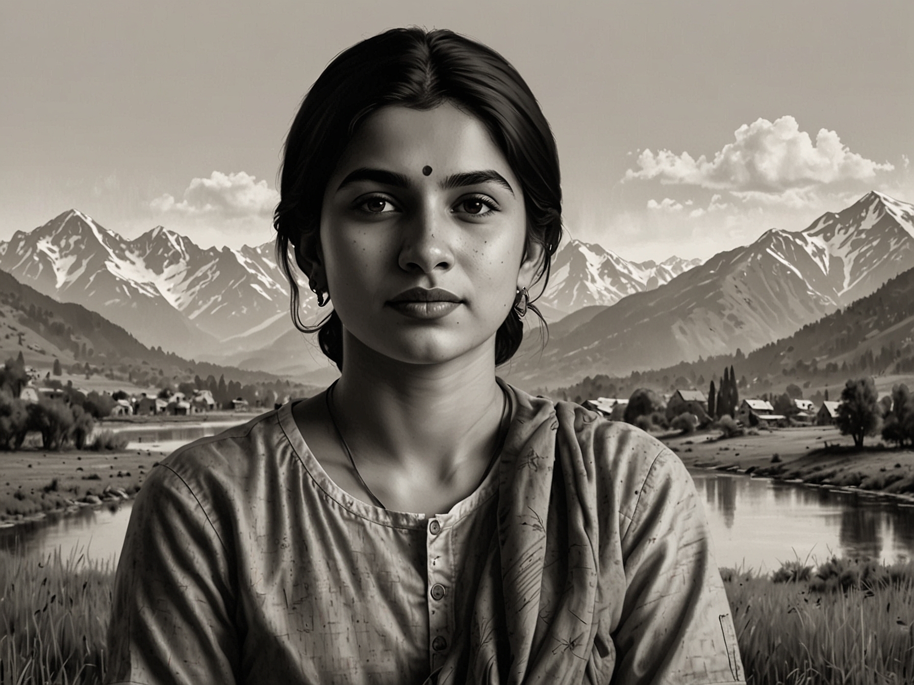 Priyanka Mattoo against the backdrop of Kashmir's serene landscapes, signifying her early life and the deep-seated storytelling inspired by her homeland.