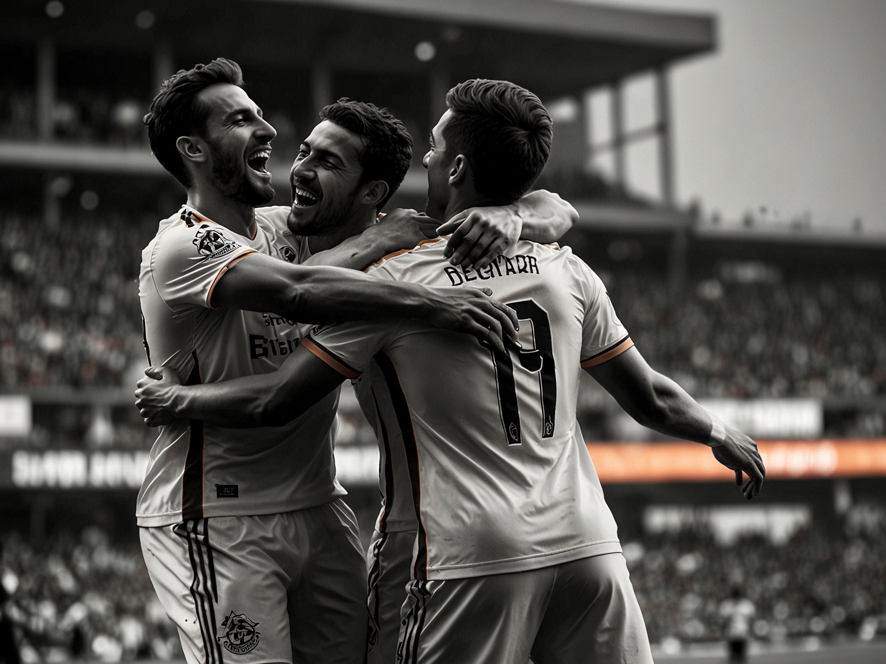 Houston Dynamo's Sebastián Ferreira celebrating with teammates after scoring a goal, demonstrating the team's dynamic attack and dominance in the match against D.C. United.