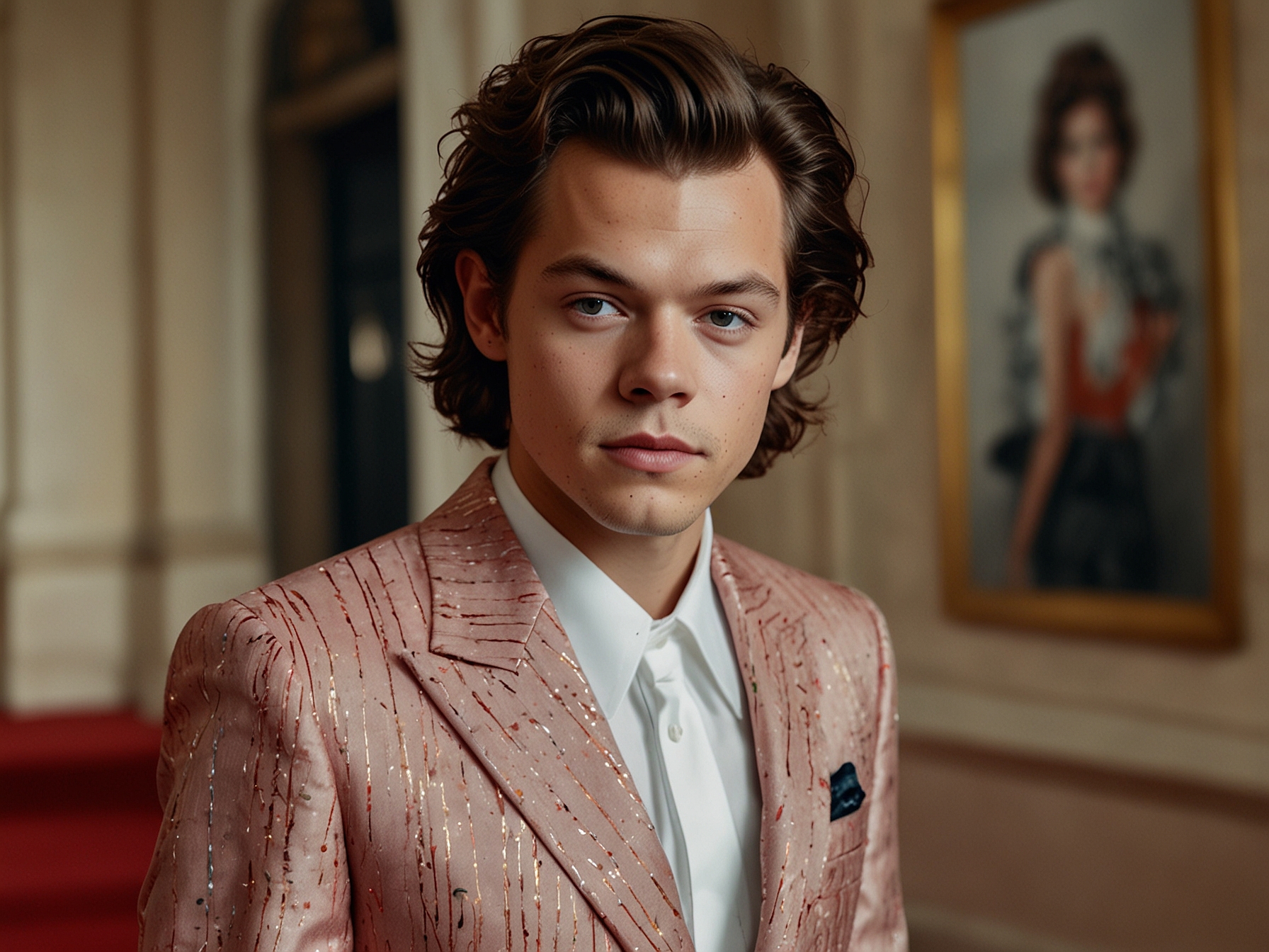 Harry Styles captivates on the Vogue World 2024 red carpet in Paris with a bold outfit that blends a tailored jumpsuit and striking accessories, reflecting a perfect mix of sportiness and haute couture.