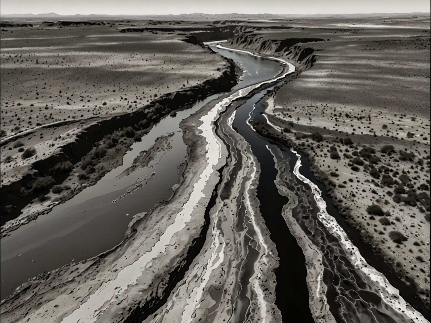 Aerial view of the Rio Grande river showing its meandering course through arid landscapes in New Mexico, highlighting the region's dependence on this crucial water source.