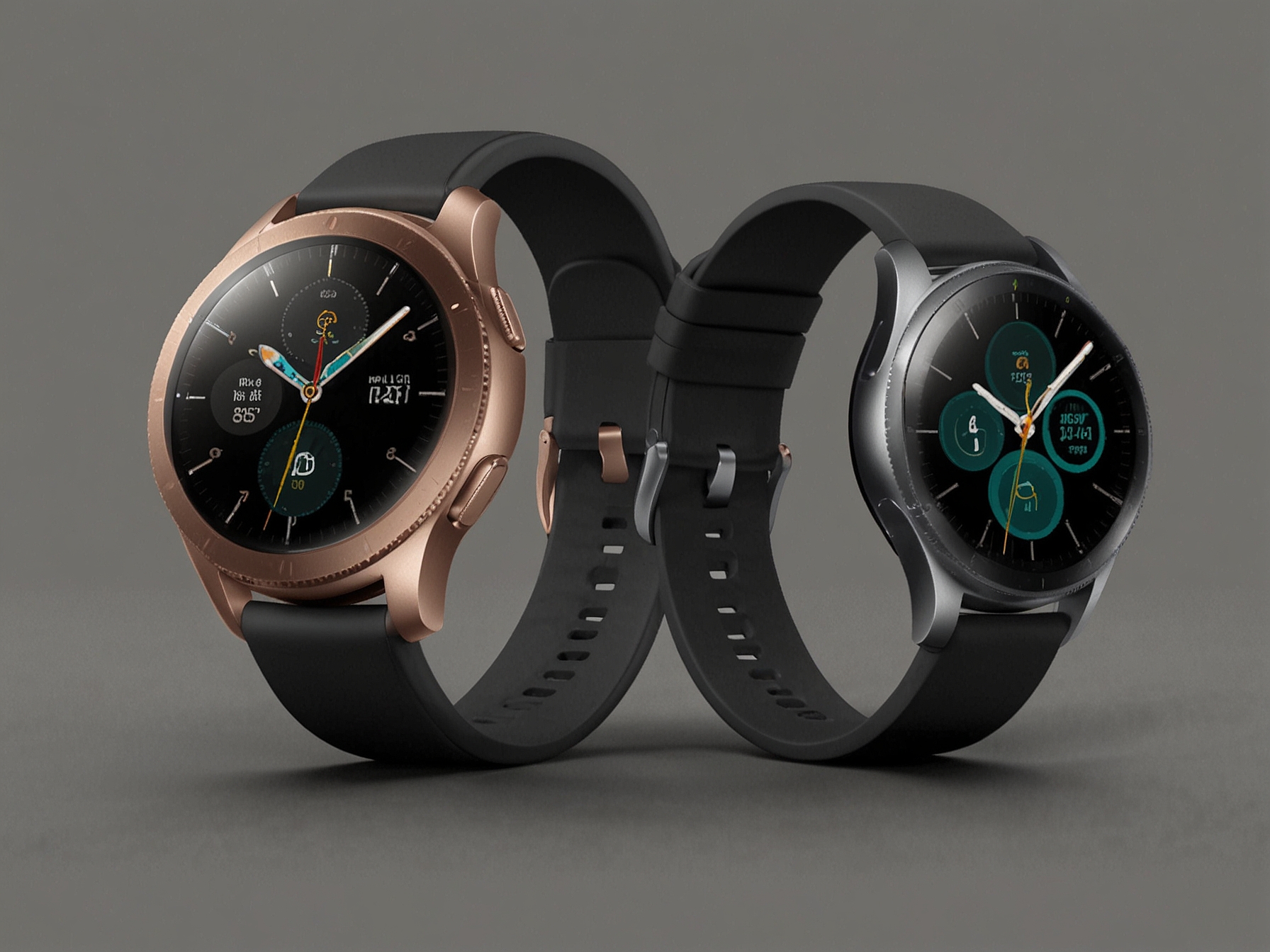 An image showcasing the new Galaxy Watch 7 with its sleek, modern design and interchangeable bands. The display highlights improved performance metrics made possible by the advanced 3nm chip.