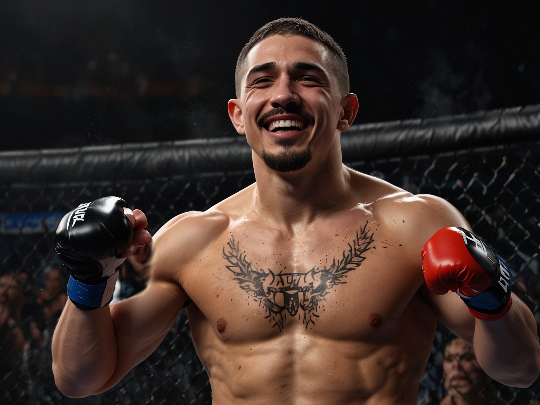 Robert Whittaker celebrates after delivering a stunning knockout victory over Ikram Aliskerov at the historic UFC debut event in Saudi Arabia, showcasing his remarkable skills and experience.