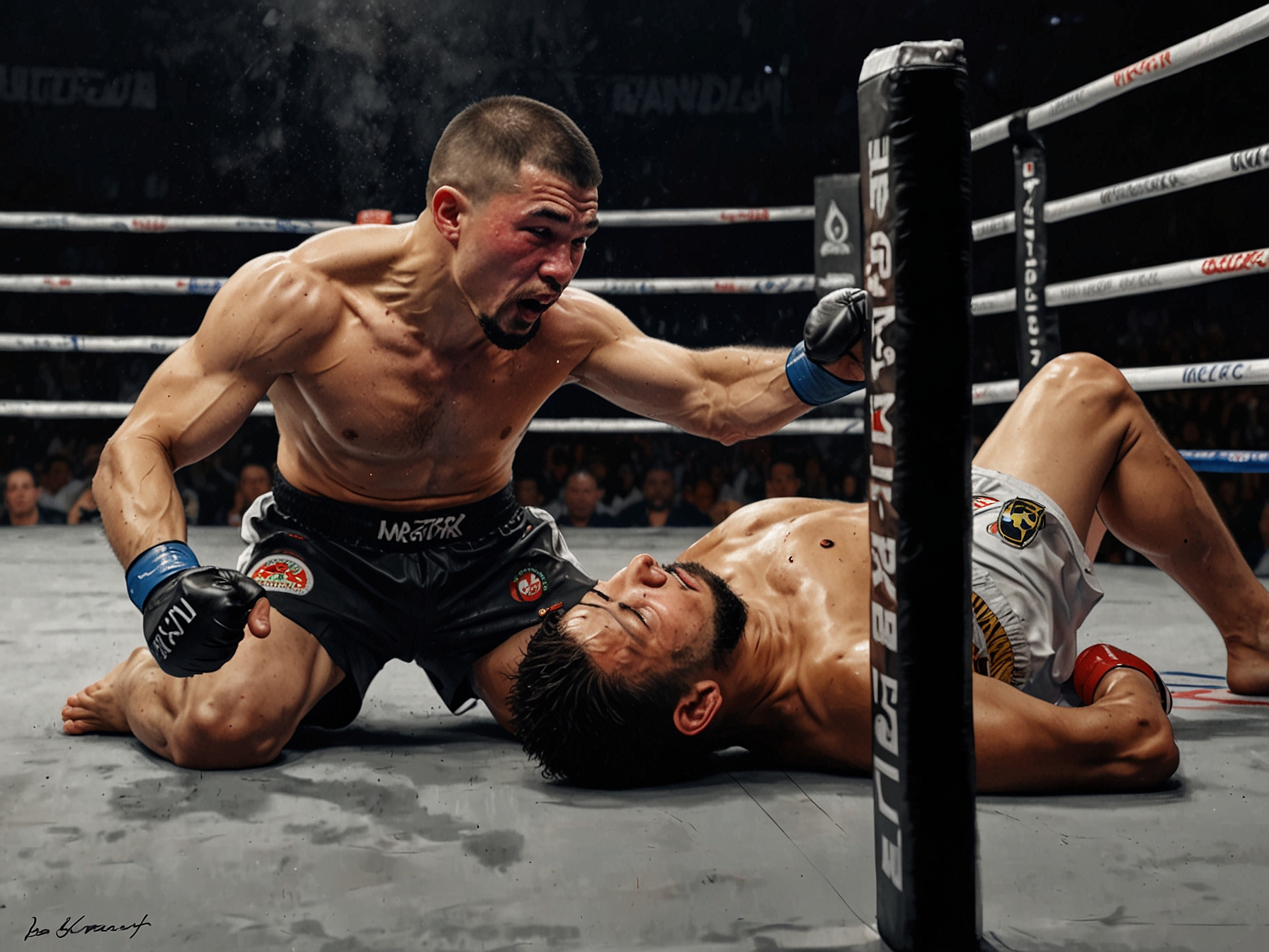 Ikram Aliskerov lies on the canvas as the referee stops the fight following a massive right hand from Robert Whittaker, who reestablished himself as a top contender in the middleweight division.