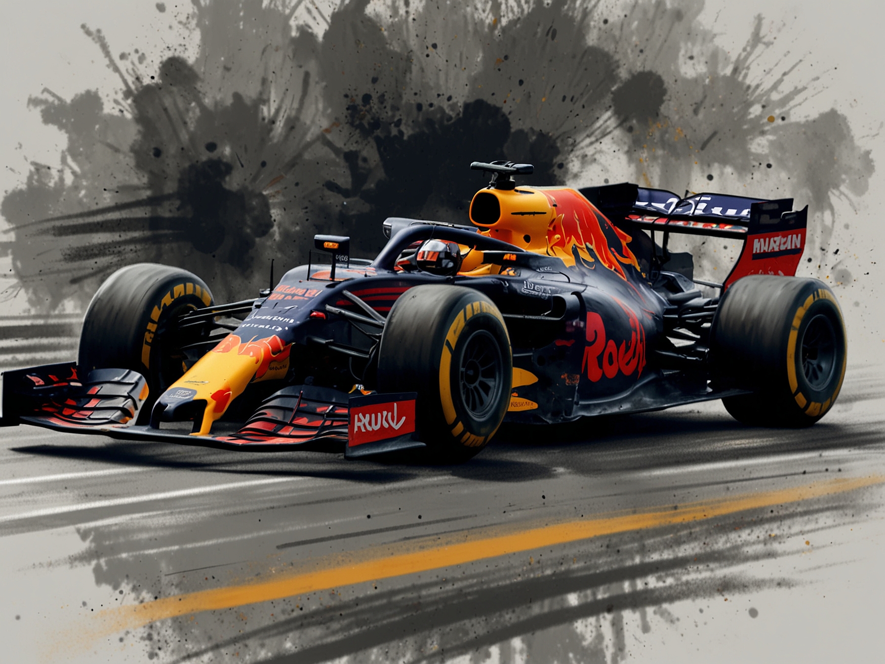 Max Verstappen driving his Red Bull Racing car in a fierce competition, showcasing his aggressive driving style and the team's technical prowess as they navigate the 2024 Formula 1 season.