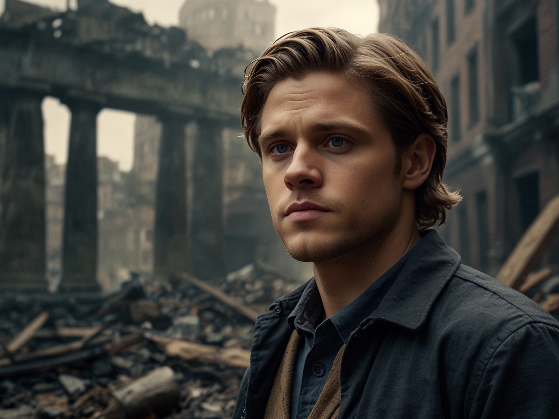 A mysterious global catastrophe leaves Earth changed; Isherwood 'Ish' Williams, portrayed by Aaron Tveit, navigates through rubble and ruins, reflecting on civilization and nature's fragility.