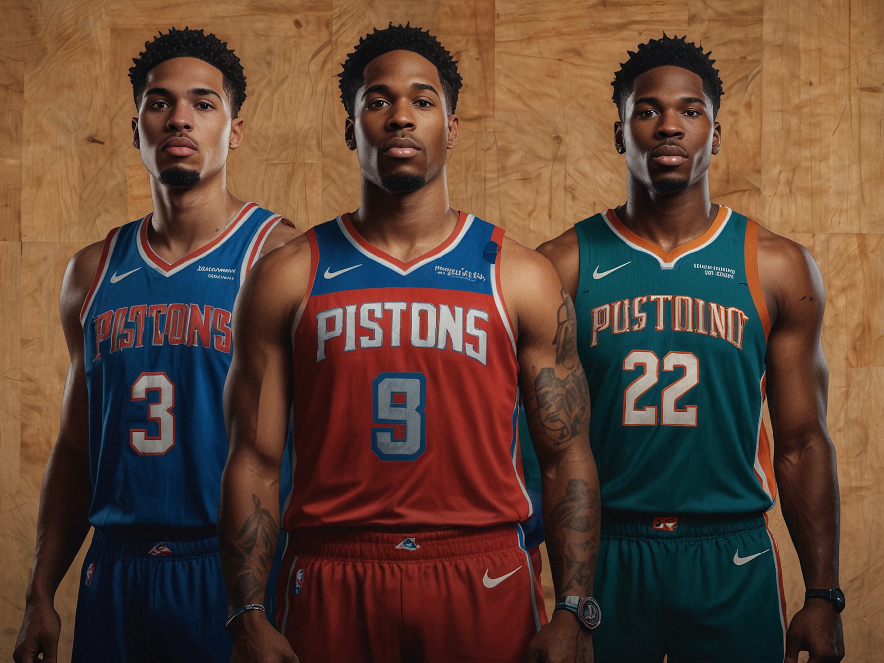 An image showcasing NBA draft picks, emphasizing the strategic importance of the No. 5 pick and how it could be pivotal for the Pistons' upcoming trades.