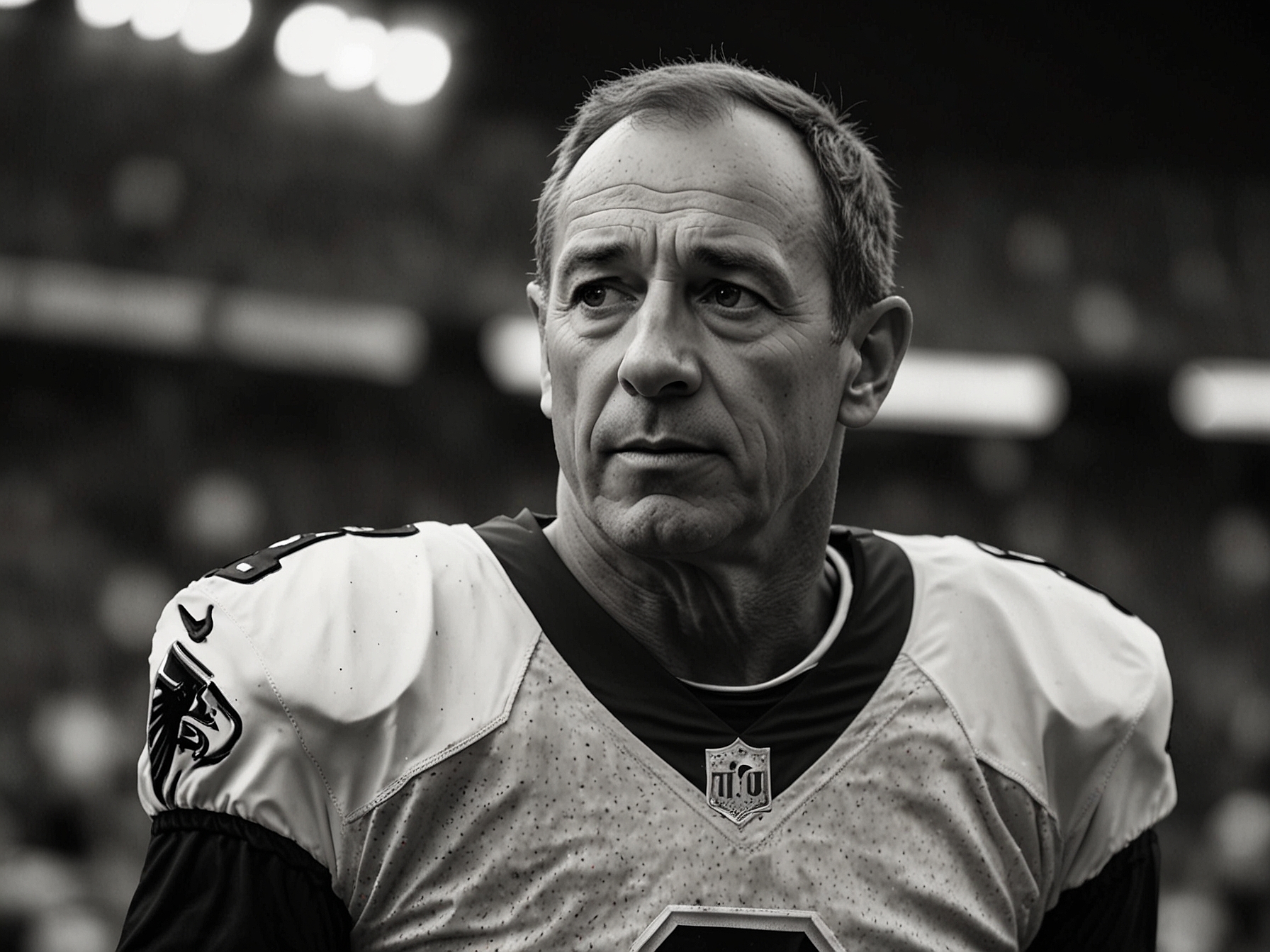 Arthur Smith on the sidelines during a Falcons game, highlighting his impact and potential to revolutionize the team's offensive strategies despite not securing Russell Wilson.