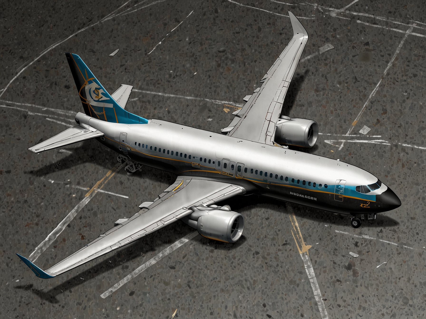 Aerial view of a grounded Boeing 737 Max jet, emphasizing the global grounding of the fleet following the two fatal crashes linked to the MCAS system failures.