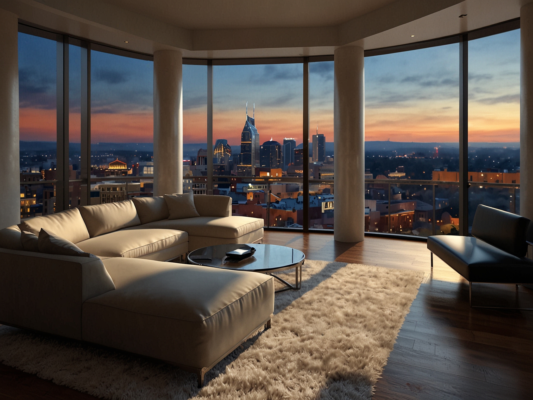 The panoramic view from the $15 million penthouse in Nashville, showcasing its stunning cityscape and modern architectural design.