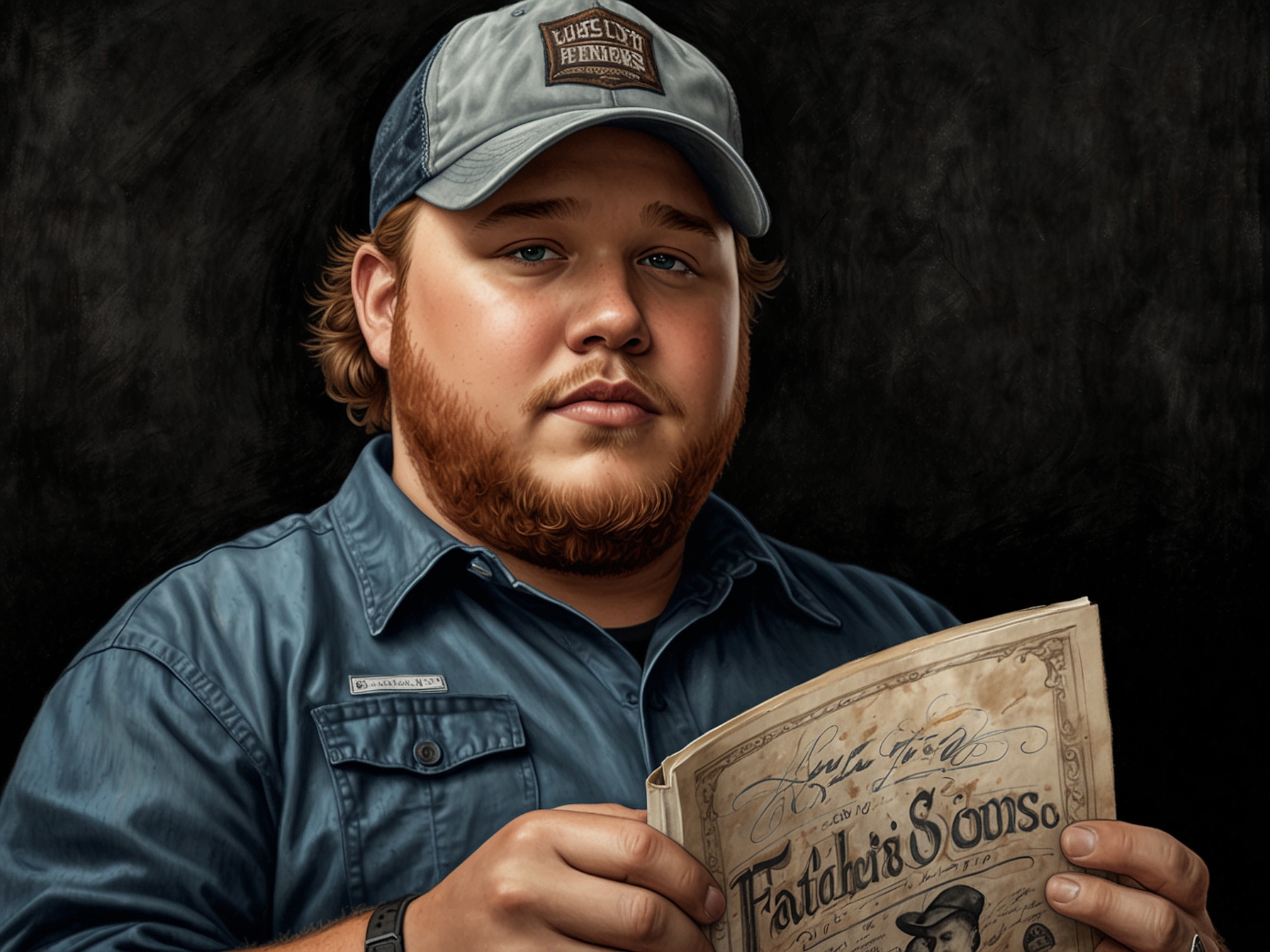 A close-up of Luke Combs holding his new album, Fathers and Sons, showcasing the heartfelt journey of fatherhood and the emotional storytelling within his music.
