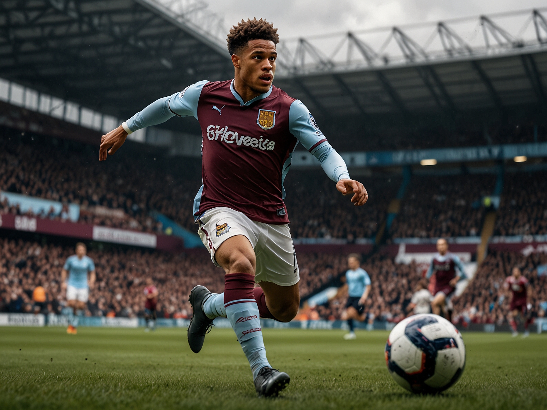 A dynamic image of Aston Villa's Omari Kellyman showcasing his agility and vision on the ball, capturing the excitement and potential impact of his upcoming transfer.