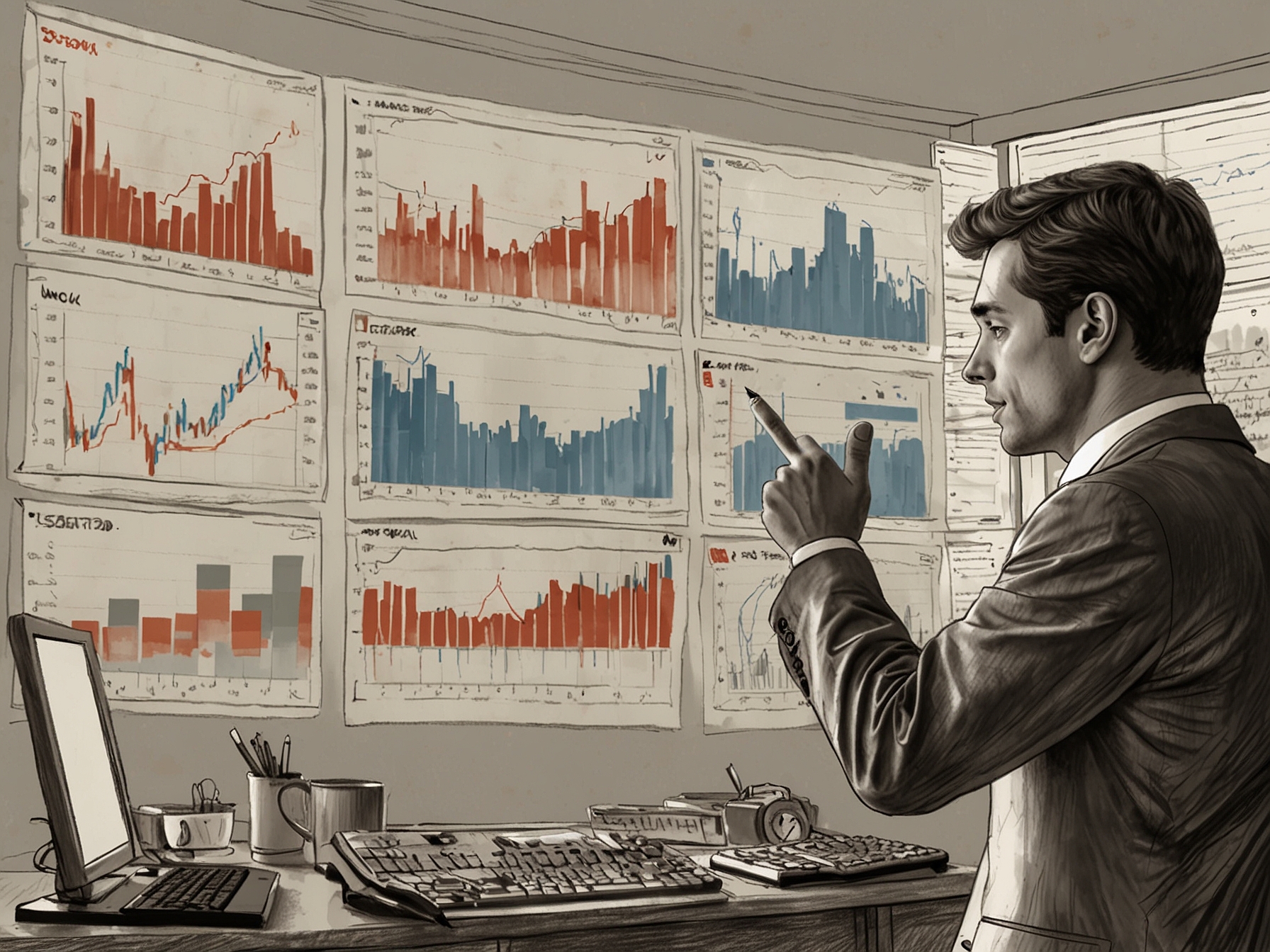 A graphic depicting investors analyzing financial charts and market trends, emphasizing the importance of understanding the price band, GMP, and historical financial performance before investing in the ABD IPO.