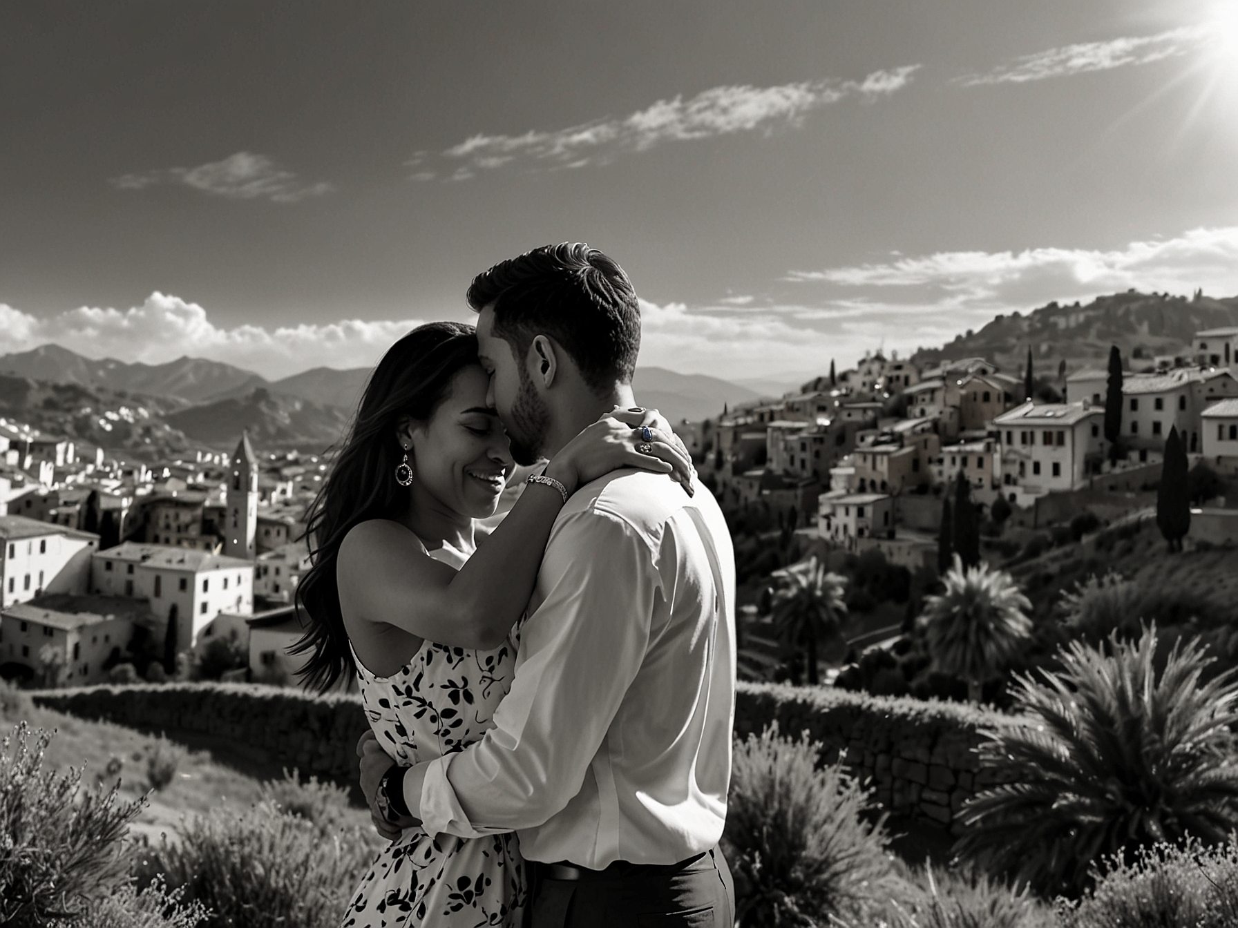 The couple, Jordan Love and Ronika Stone, celebrate their engagement in Italy, showcasing the sparkling engagement ring and their happiness as they embrace amidst scenic Italian views.