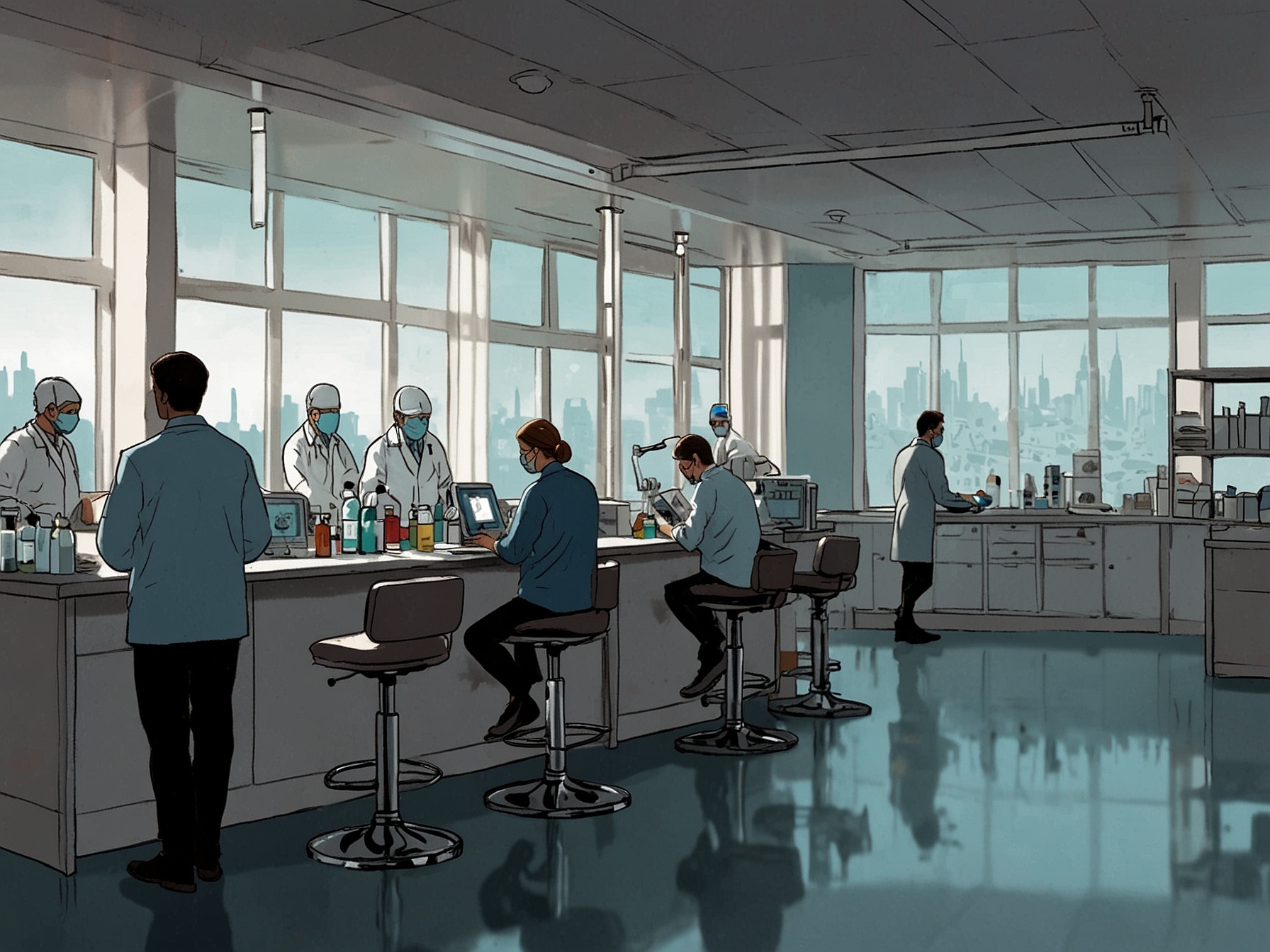 Illustration of Astria Therapeutics' innovative drug development process showing researchers in a lab setting, highlighting the company's commitment to unmet medical needs and patient-centric approaches.