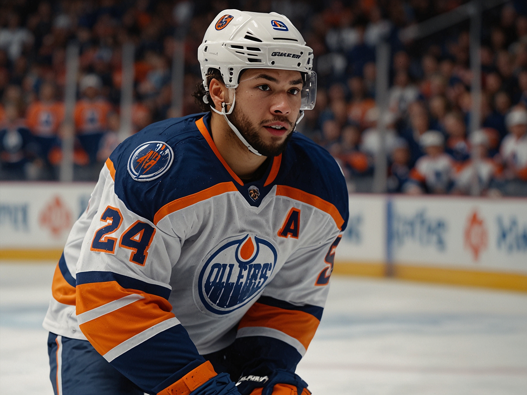 Edmonton Oilers' defenseman Darnell Nurse during an intense playoff match, highlighting his crucial role in the team's defensive strategies throughout the season.