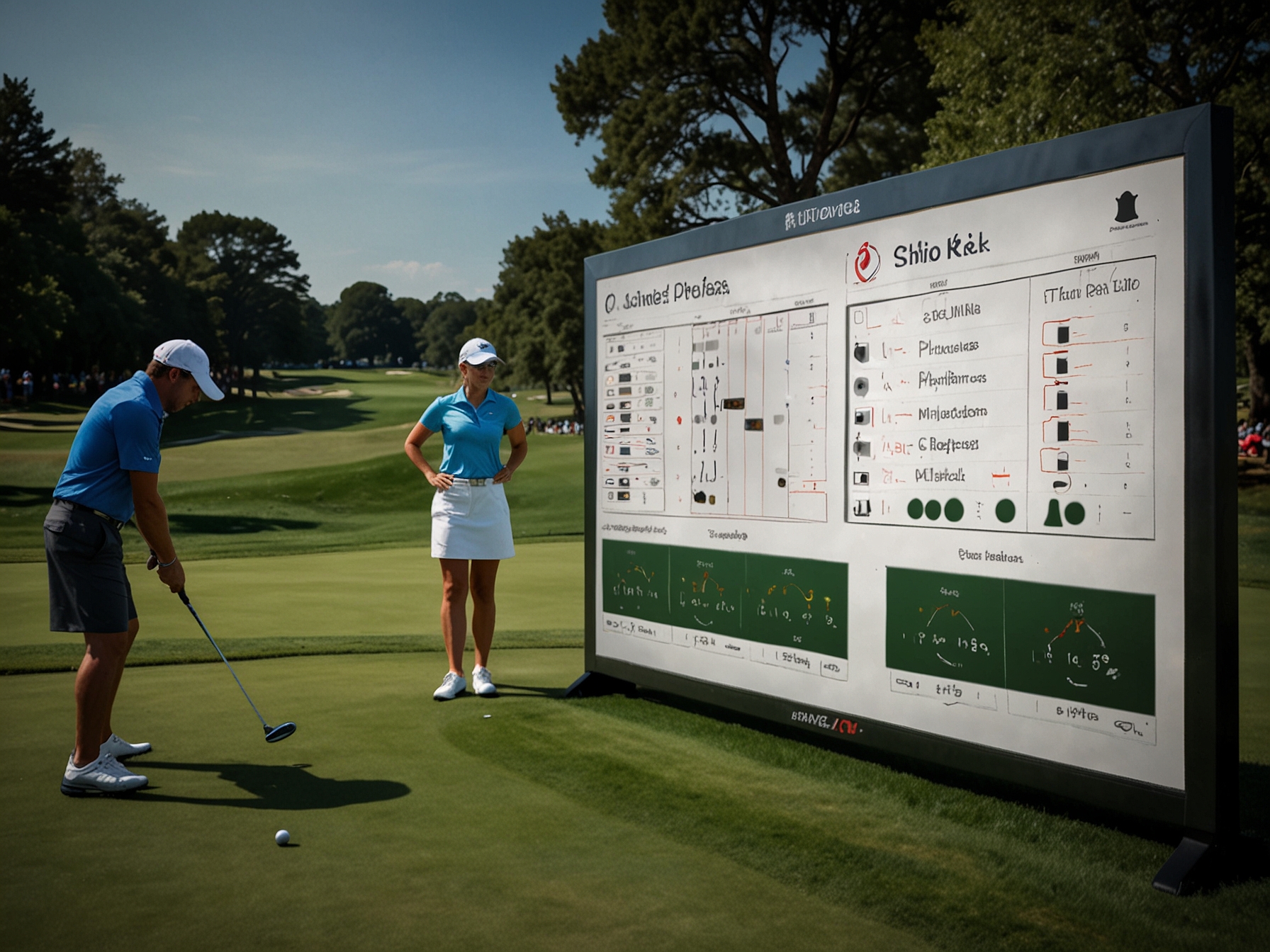 The new ShotLink technology being used during the Travelers Championship, displaying real-time shot data and performance metrics, which has sparked controversy for allegedly mimicking LIV Golf's innovations.