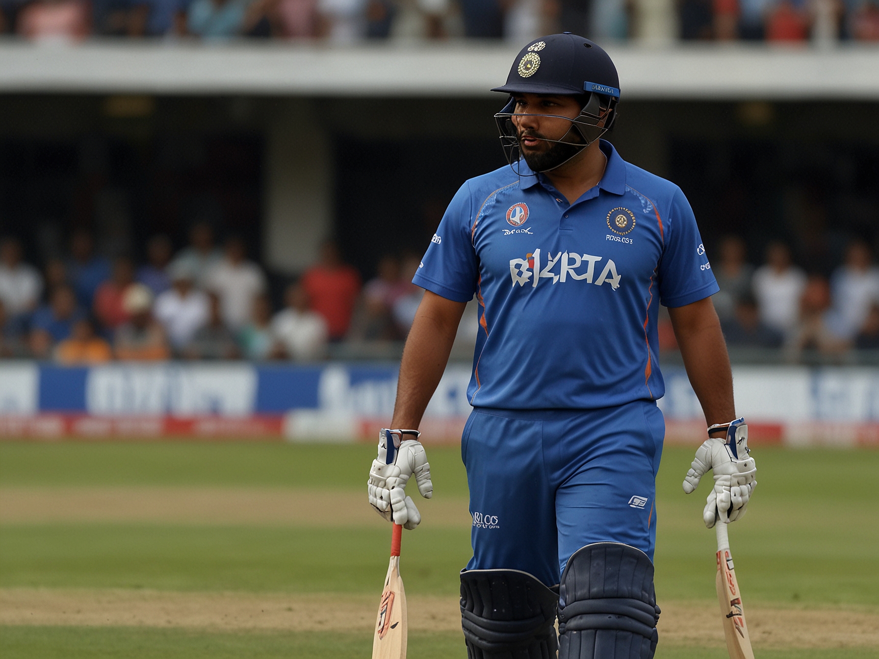 Rohit Sharma walks back to the pavilion after being dismissed by a left-arm pacer, highlighting his ongoing struggle against such bowlers.