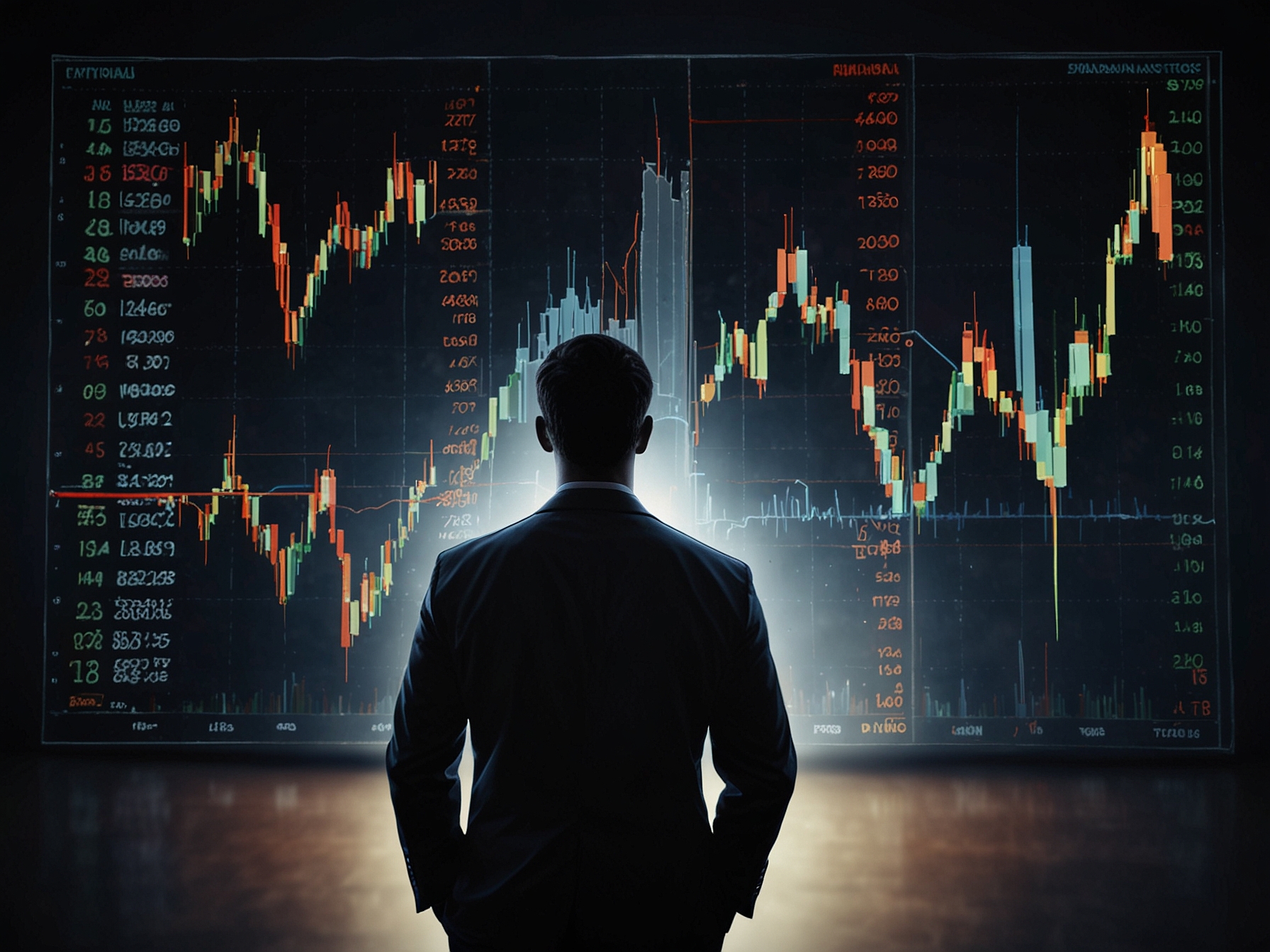 An investor looking at a digital stock market chart displaying rising stock prices, symbolizing the potential gains from high-flying stocks.