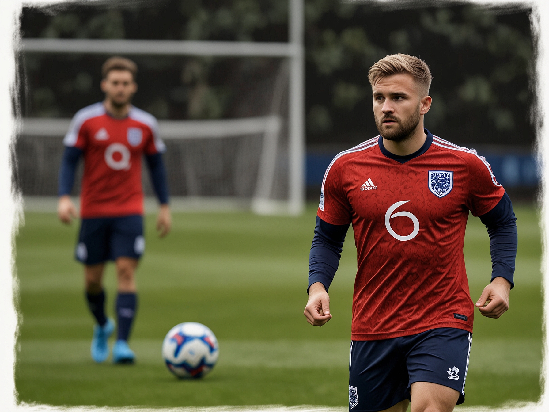 Luke Shaw actively participating in England’s training session after recovering from injury, boosting the squad’s morale and reinforcing the team’s defensive lineup.