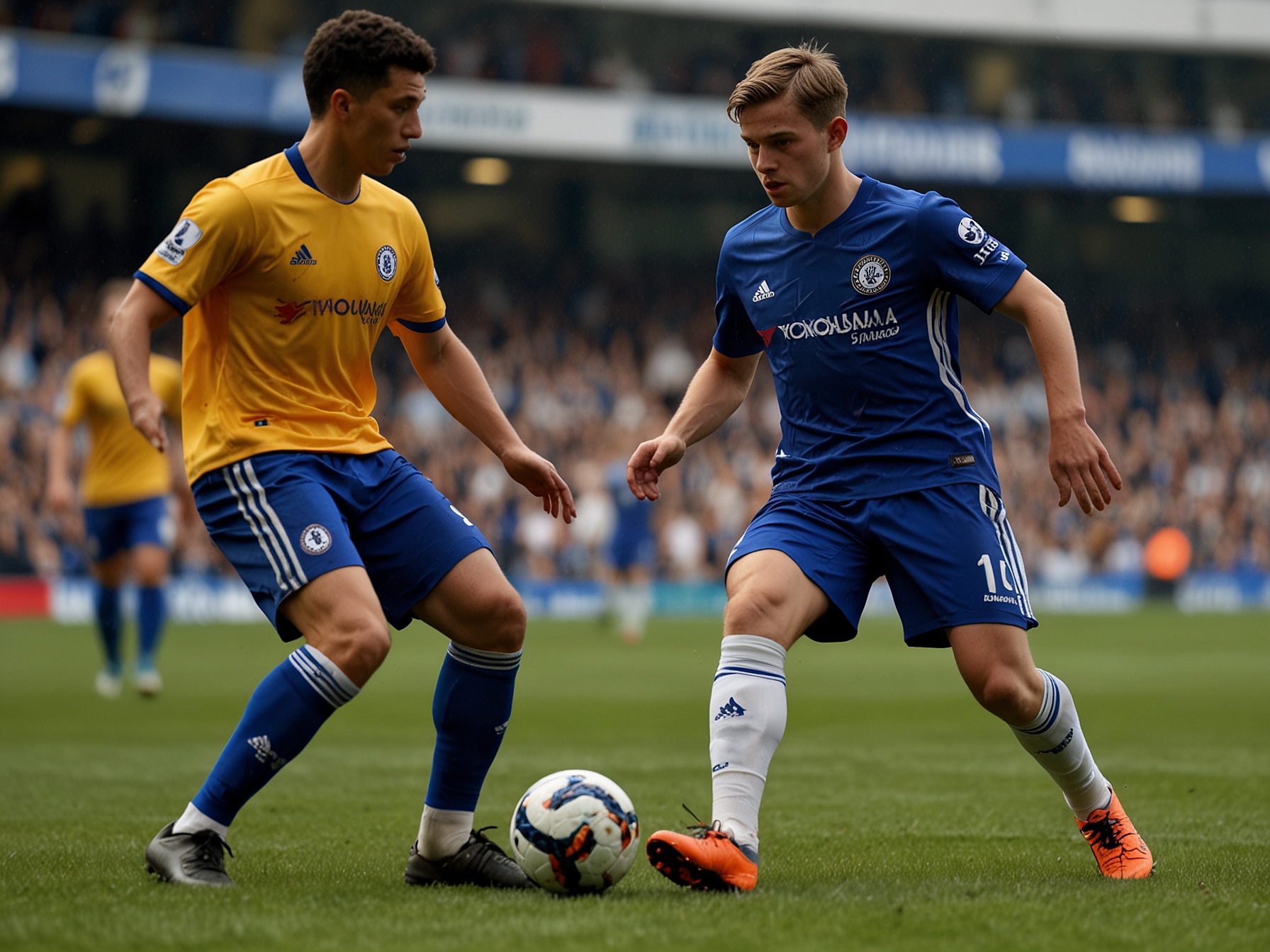 Alfie Gilchrist in action for Chelsea's youth team, displaying his defensive skills and commanding presence, which has garnered interest from clubs in England's Championship and Italy's Serie A.