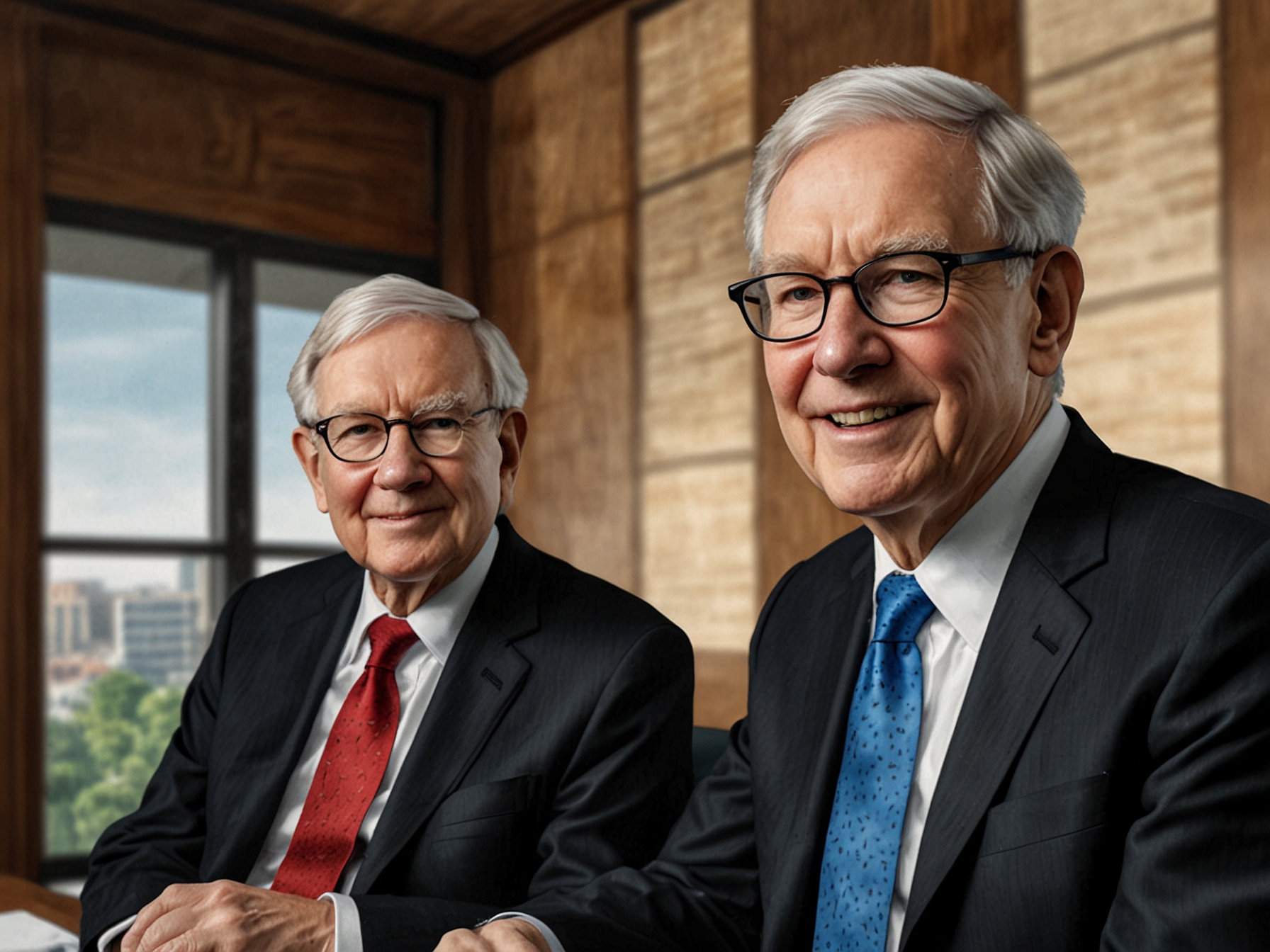 A photo of Warren Buffett and Apple CEO Tim Cook, symbolizing the strategic alignment and mutual confidence that underpins Buffett's massive investment in the tech giant.