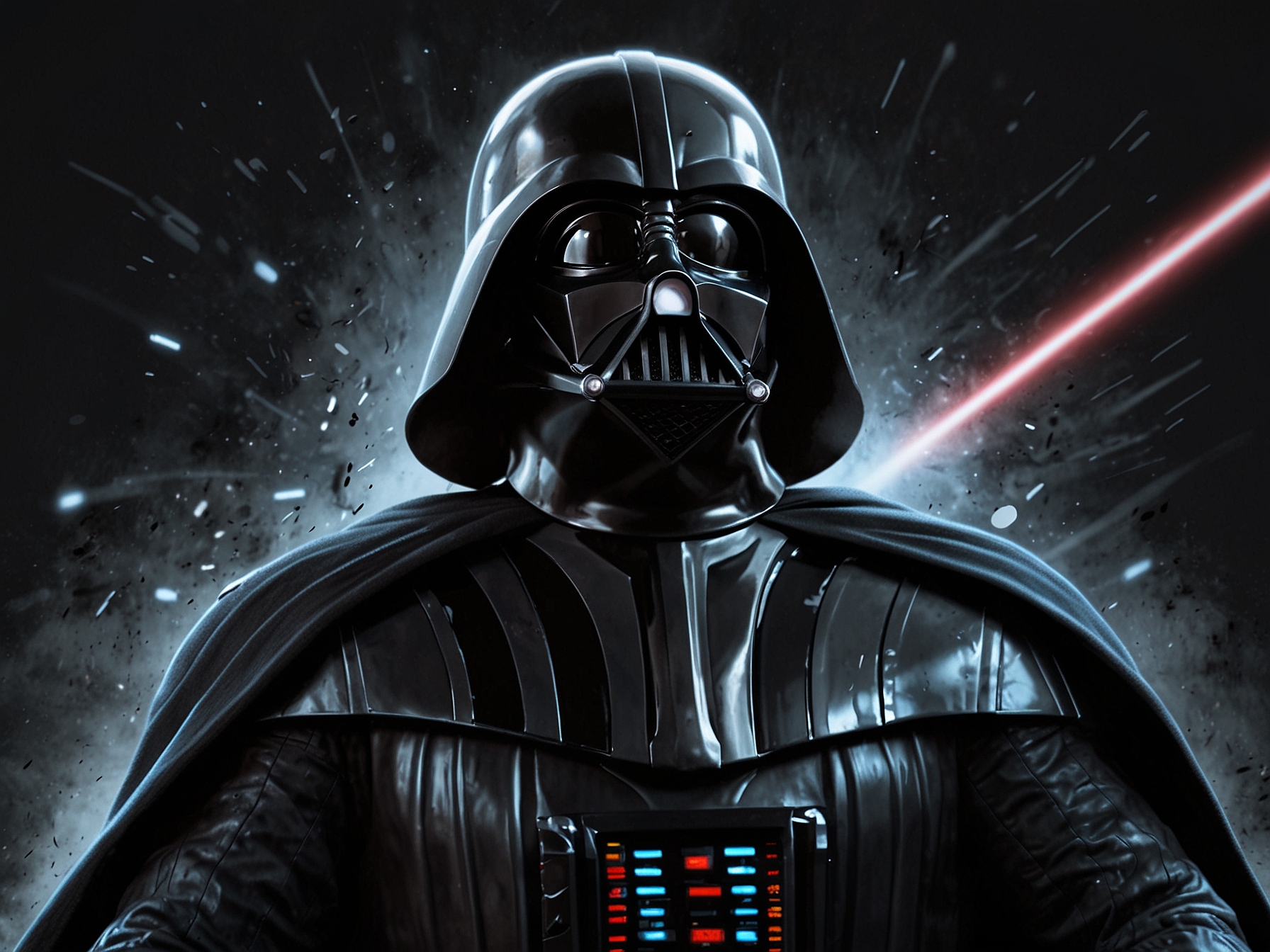 An illustration of Darth Vader, showcasing his relentless quest for power and personal reconciliation, depicting his struggles and internal conflicts post-Empire Strikes Back.