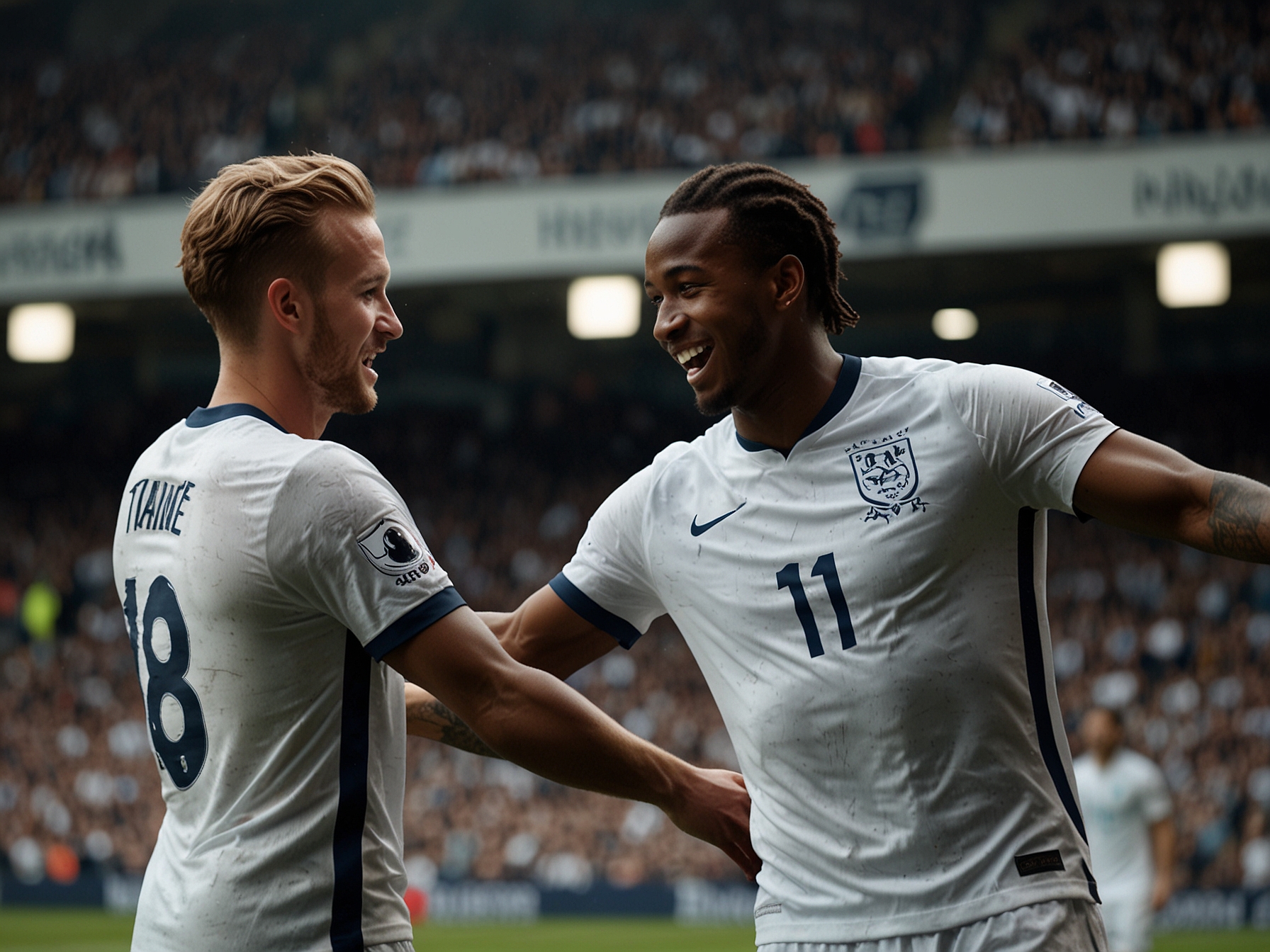 A photo capturing Ivan Toney in a supportive gesture towards Harry Kane. Toney's endorsement comes at a critical time, emphasizing teamwork and Kane's potential comeback.