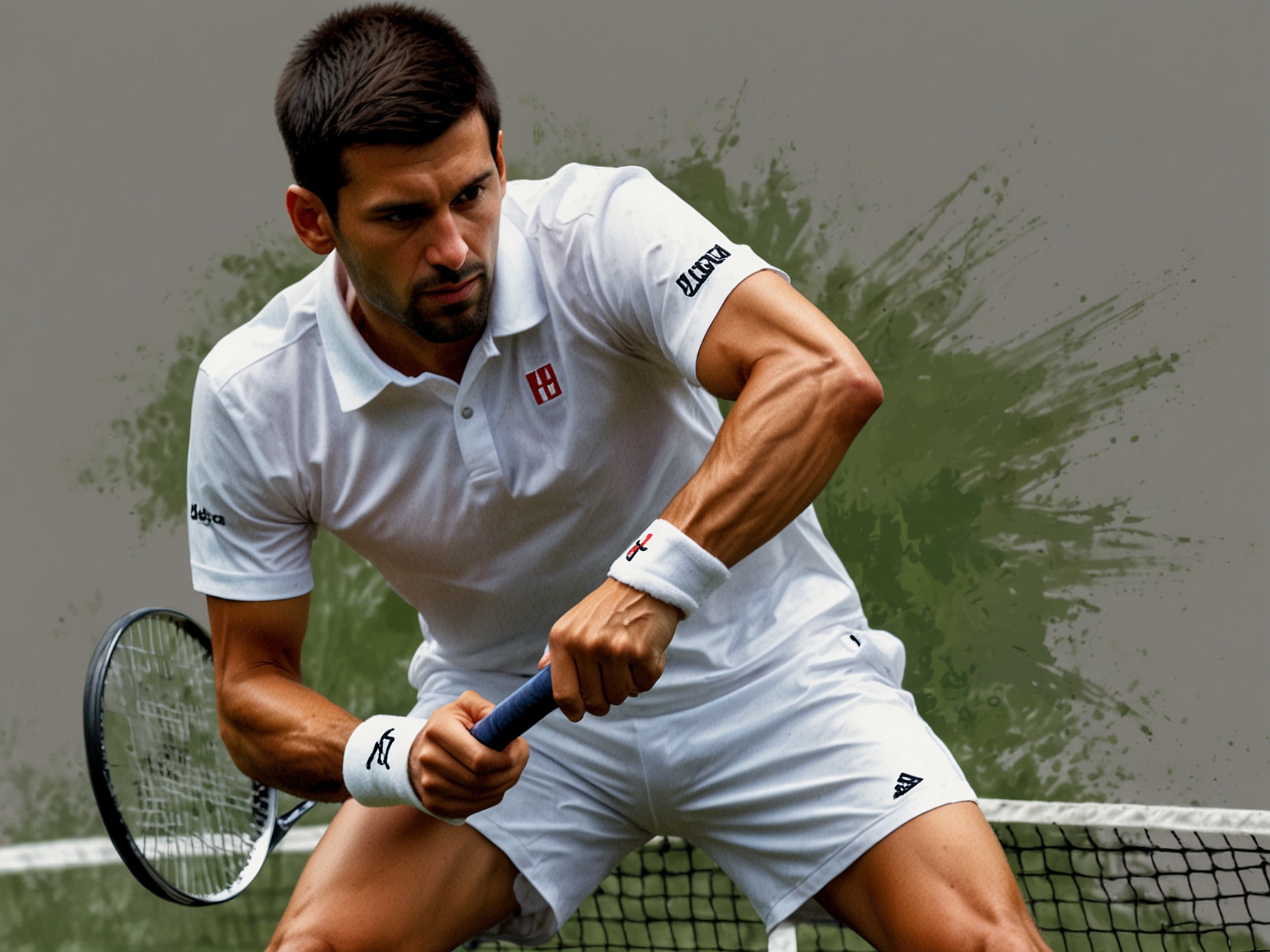 Image of Novak Djokovic practicing on a grass court, demonstrating his intensive training routines and physical preparations ahead of the Wimbledon tournament.