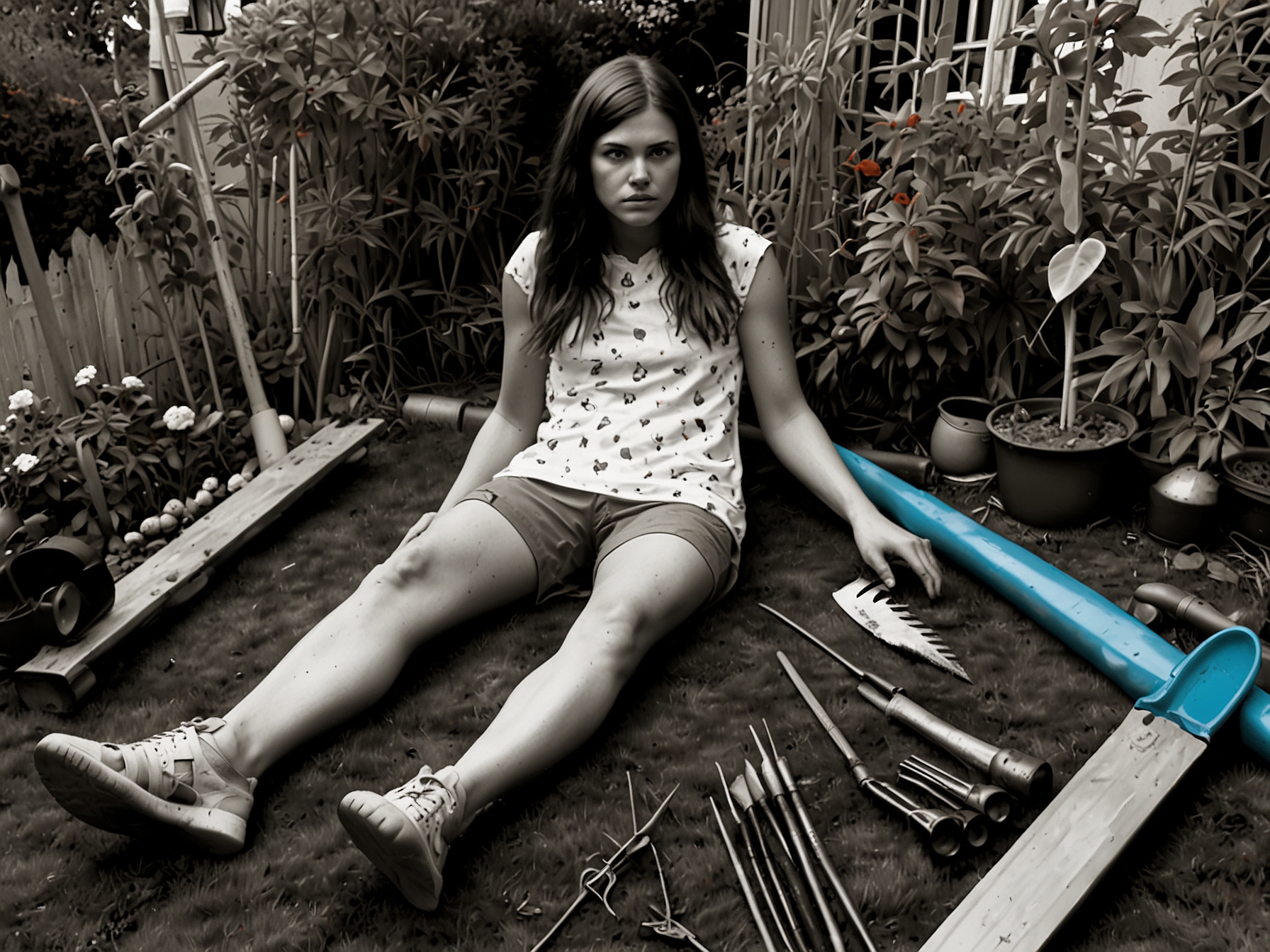 Katie Archibald lies injured in her garden, clutching her leg while surrounded by scattered gardening tools, symbolizing the severity of the freak accident that dashed her Olympic dreams.