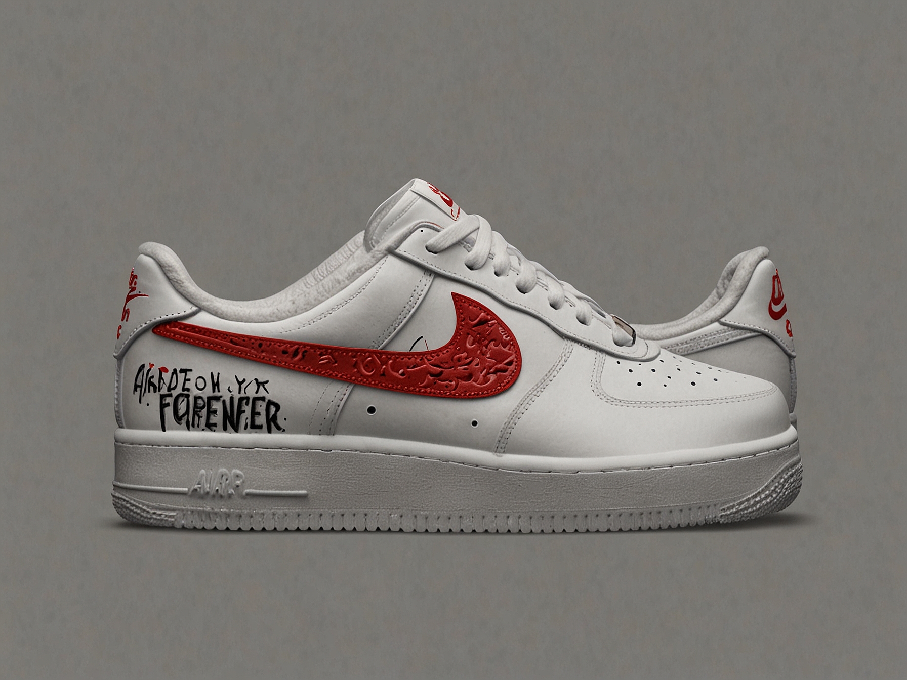 The heel of the NOCTA x Nike Air Force 1 Low, featuring an embossed 'Love You Forever' message and the unique embroidered logo, showcasing the detailed craftsmanship and thoughtful design of the sneaker.