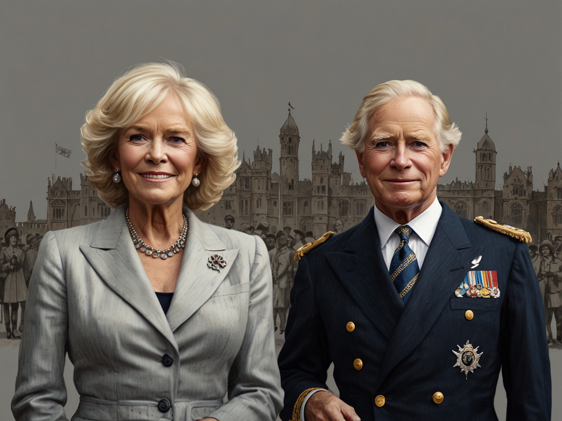King Charles III and Queen Camilla together at a public event, illustrating their strong bond and King Charles's protective nature amidst his health struggles.