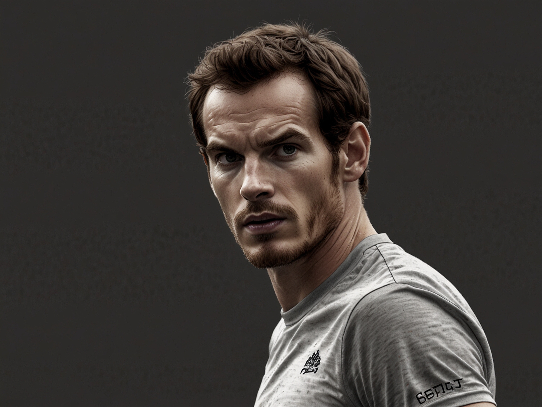 Andy Murray on the tennis court during a practice session, looking focused and determined, symbolizing his unwavering resolve and preparation for Wimbledon despite recent challenges.