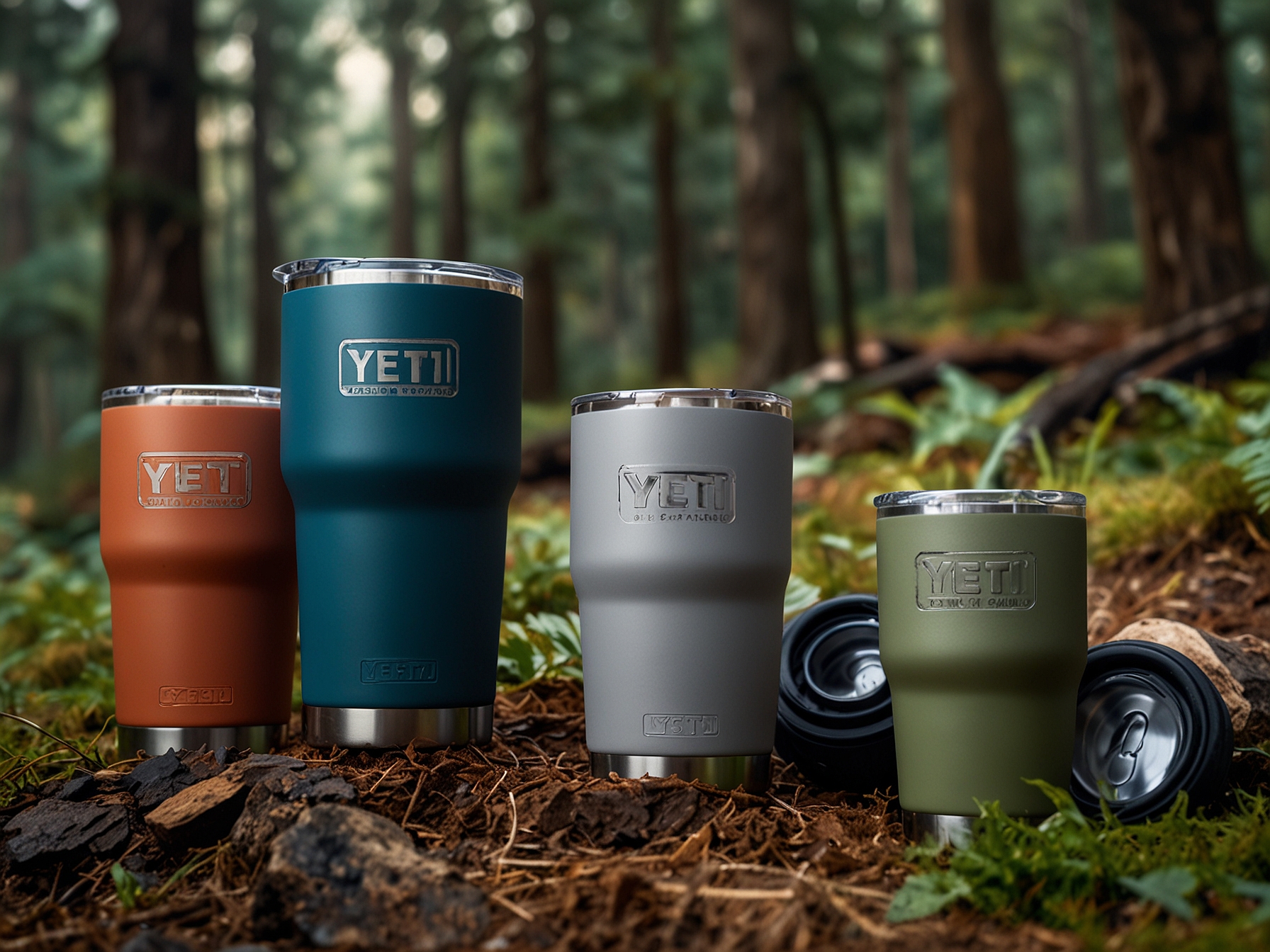 A new line of YETI's high-performance drinkware, highlighting the brand's commitment to innovation and quality. The drinkware is showcased in a natural outdoor setting, emphasizing durability.